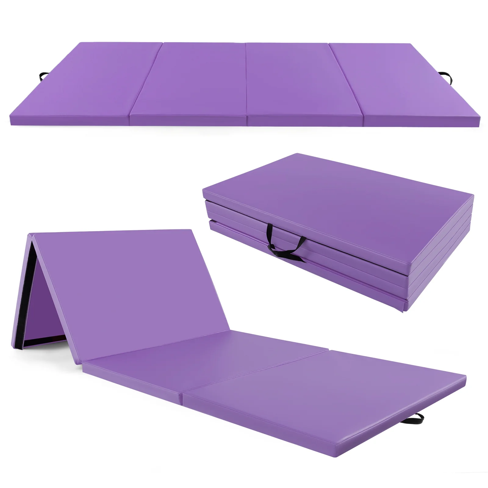 4-Panel PU Leather Folding Exercise Mat, Purple