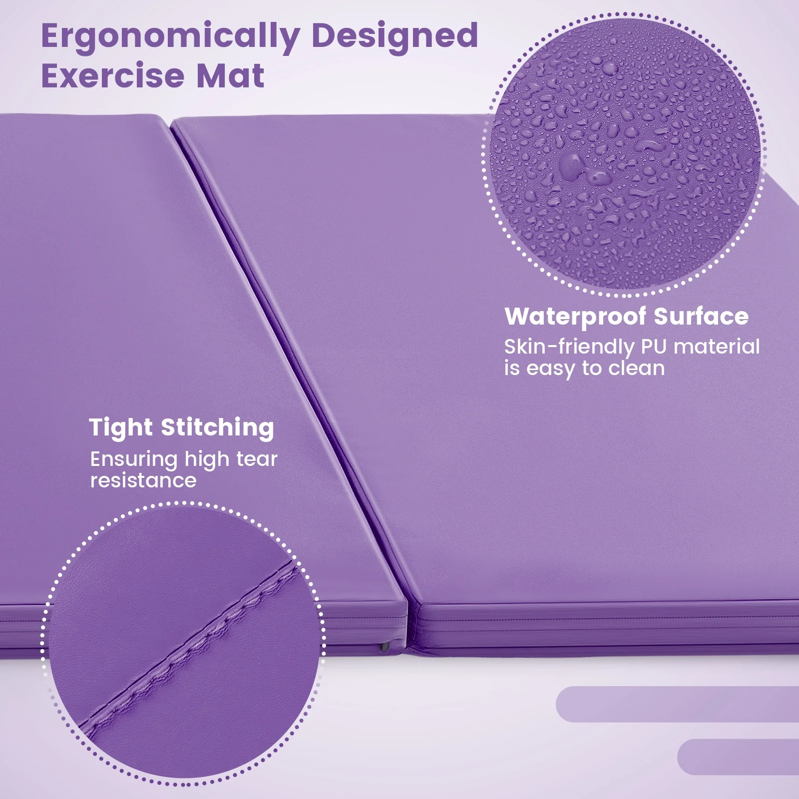 4-Panel PU Leather Folding Exercise Mat, Purple - Image 10