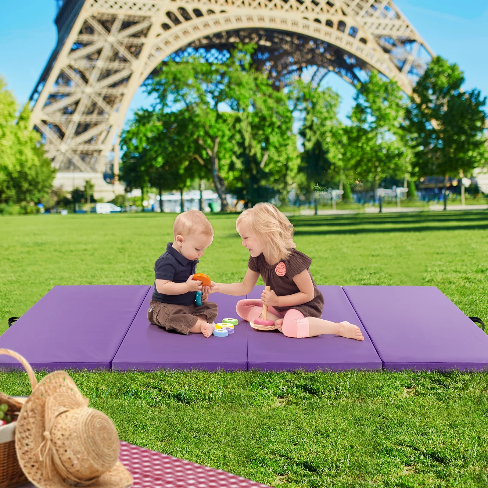 4-Panel PU Leather Folding Exercise Mat, Purple - Image 3