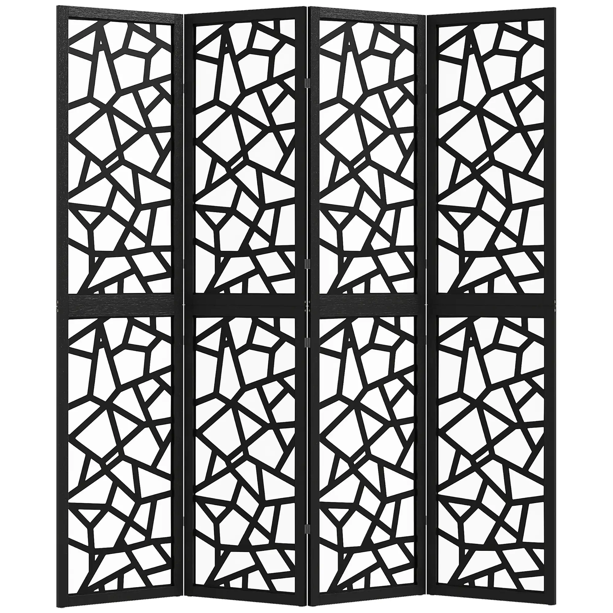 4 Panel Room Divider, 5.6 FT, Geometric Pattern Privacy Screen, Black - Image 11