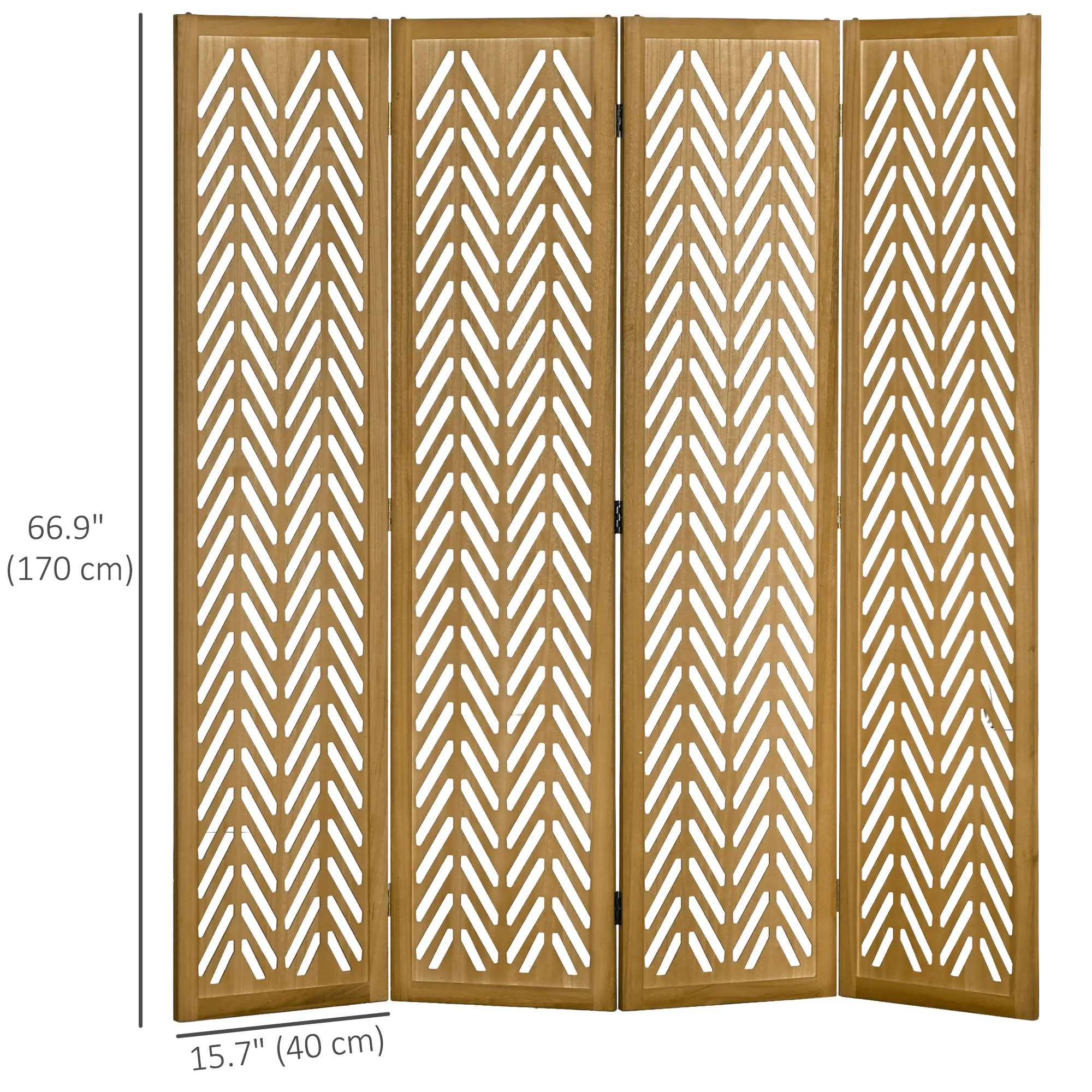 4 Panel Room Divider, 5.6ft Tall, Wood Folding Privacy Screen, Light Brown - Image 3