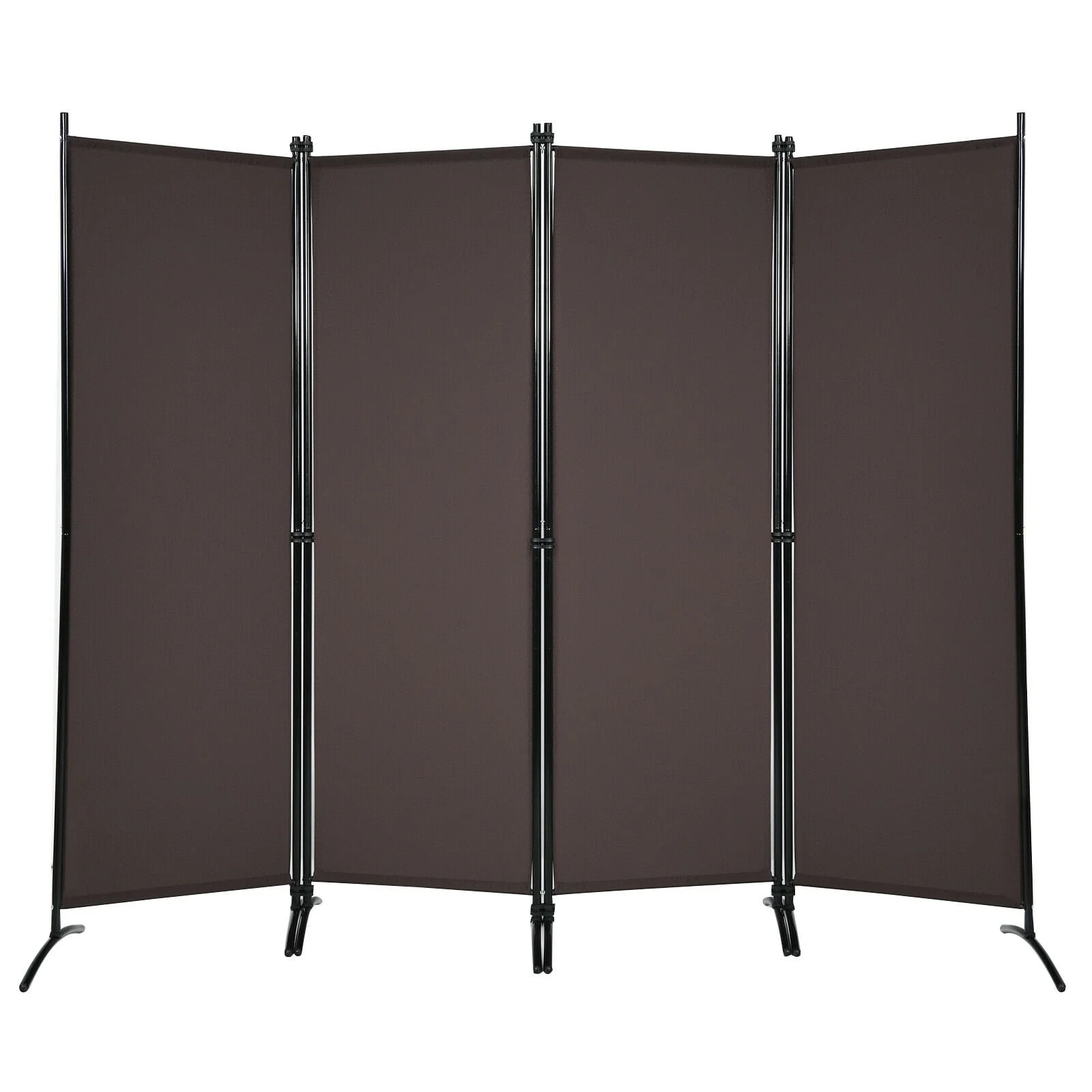 4-Panel Room Divider, Steel Frame, Brown