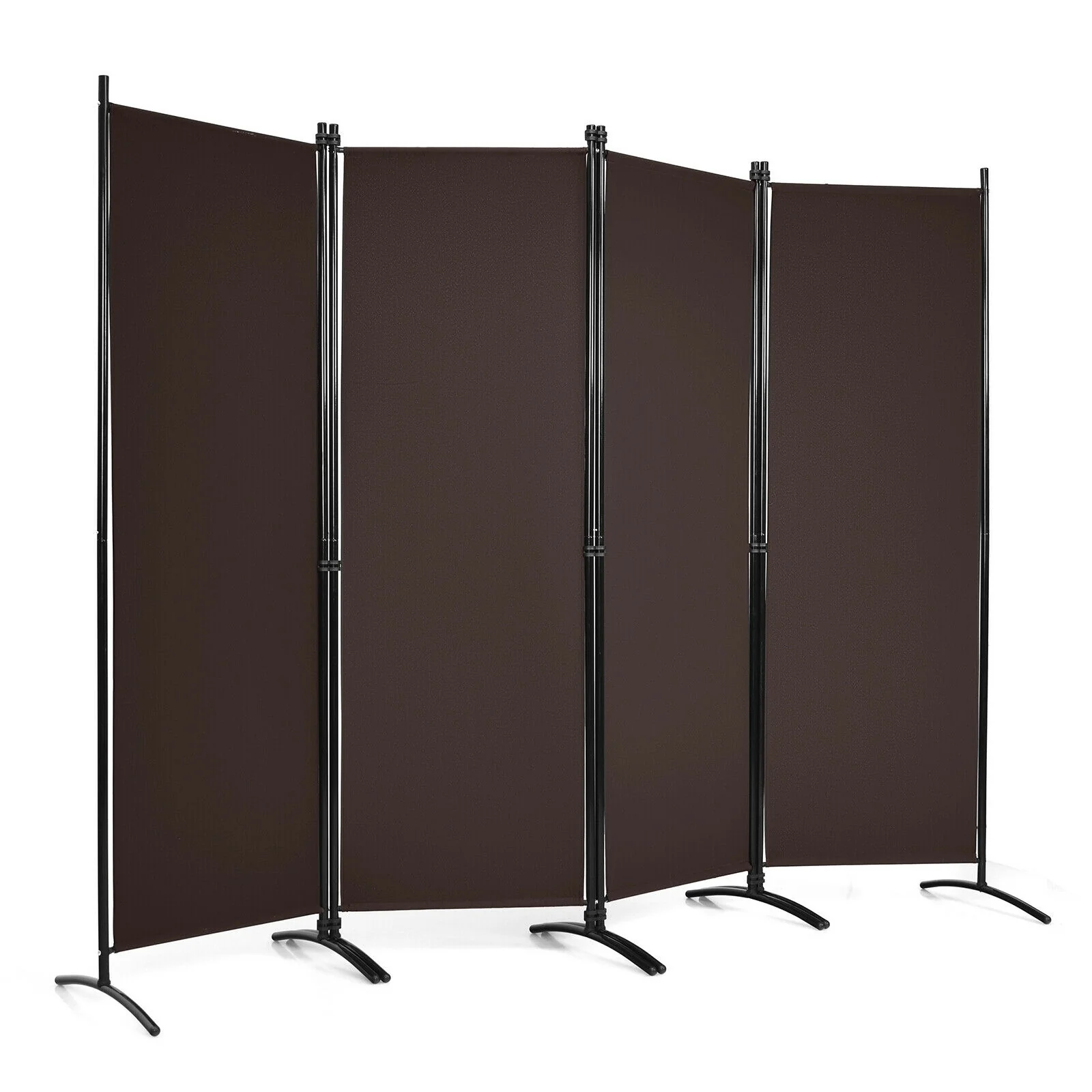 4-Panel Room Divider, Steel Frame, Brown - Image 10