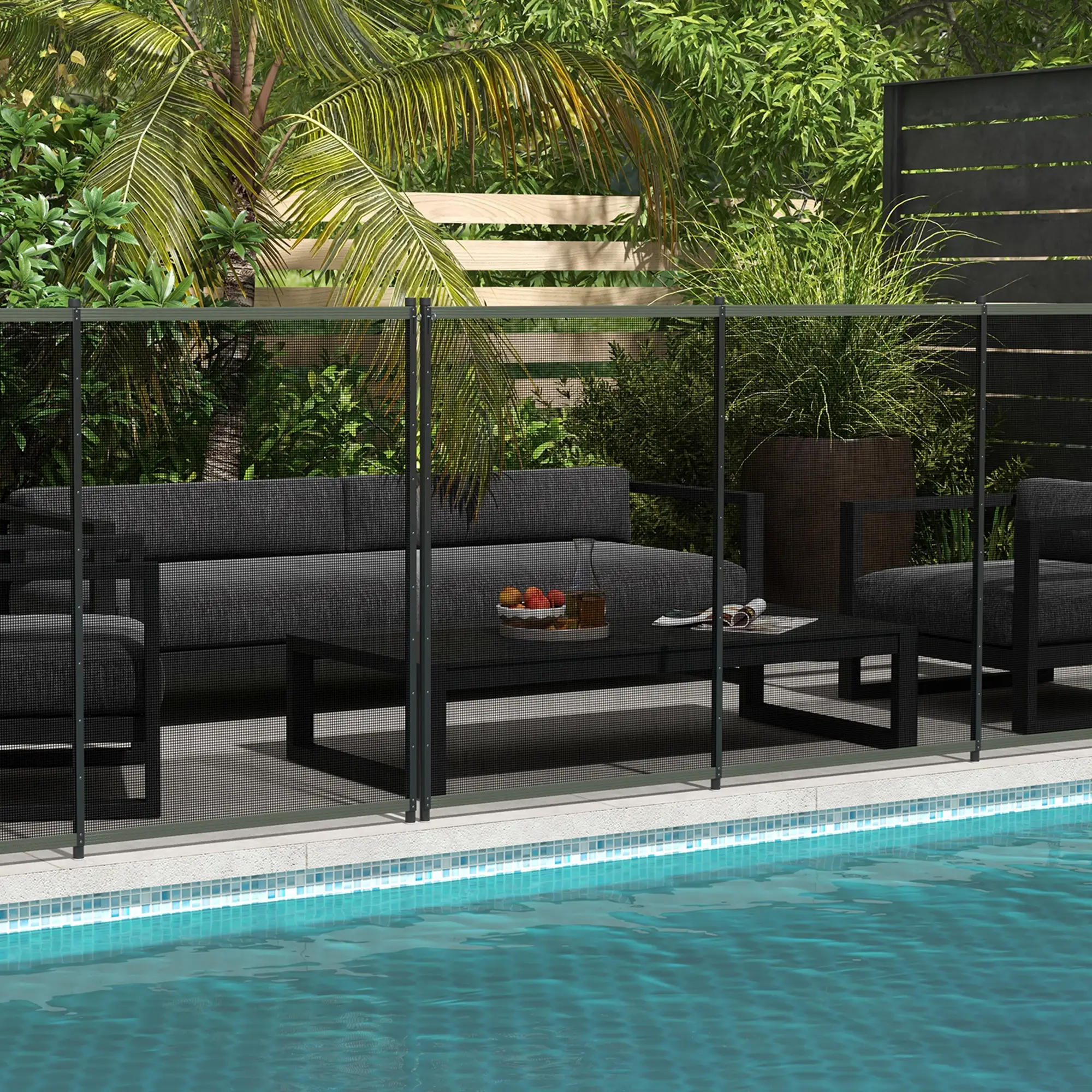 4 Panel Swimming Pool Fence, Aluminum Rustproof, 4' x 12', Black - Image 2