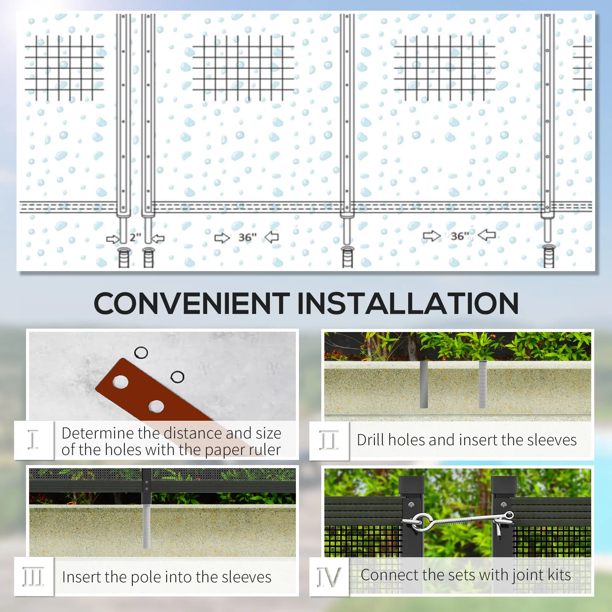 4 Panel Swimming Pool Fence, Aluminum Rustproof, 4' x 12', Black - Image 5