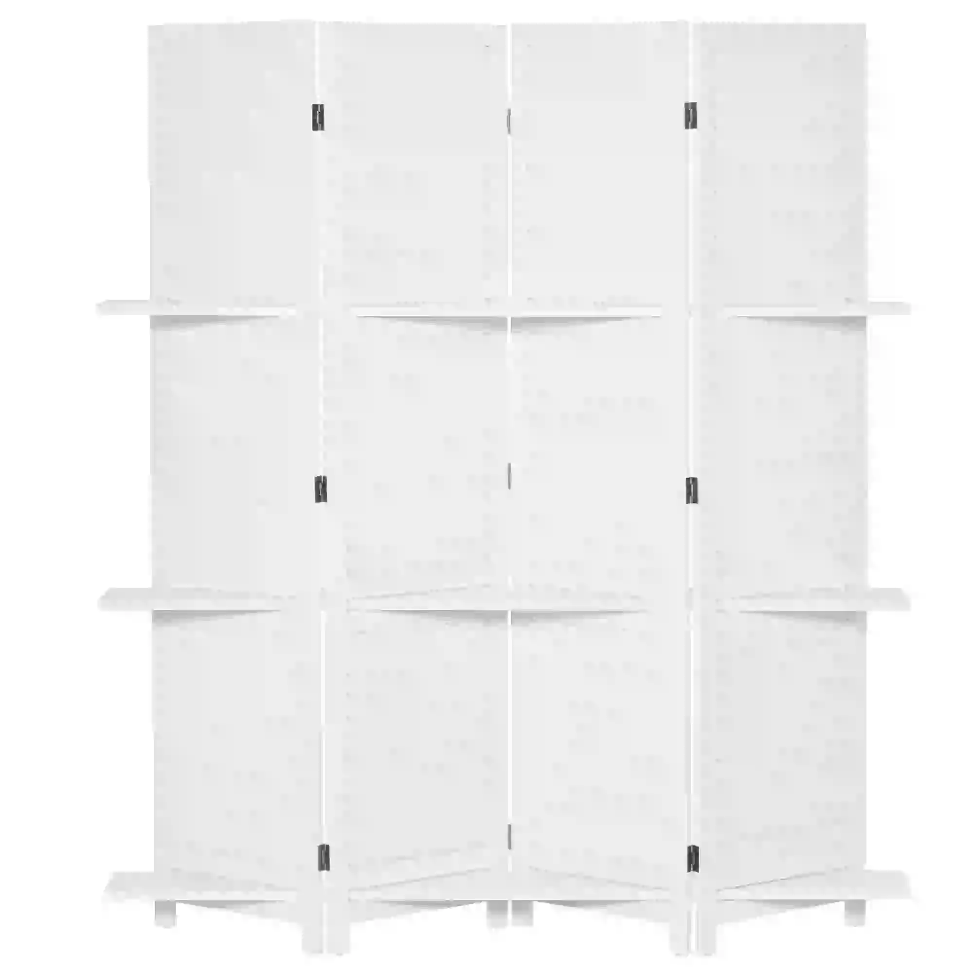 4-Panel Wall Partition, 3 Storage Shelves, Foldable, Wooden Frame, 5.6FT, White