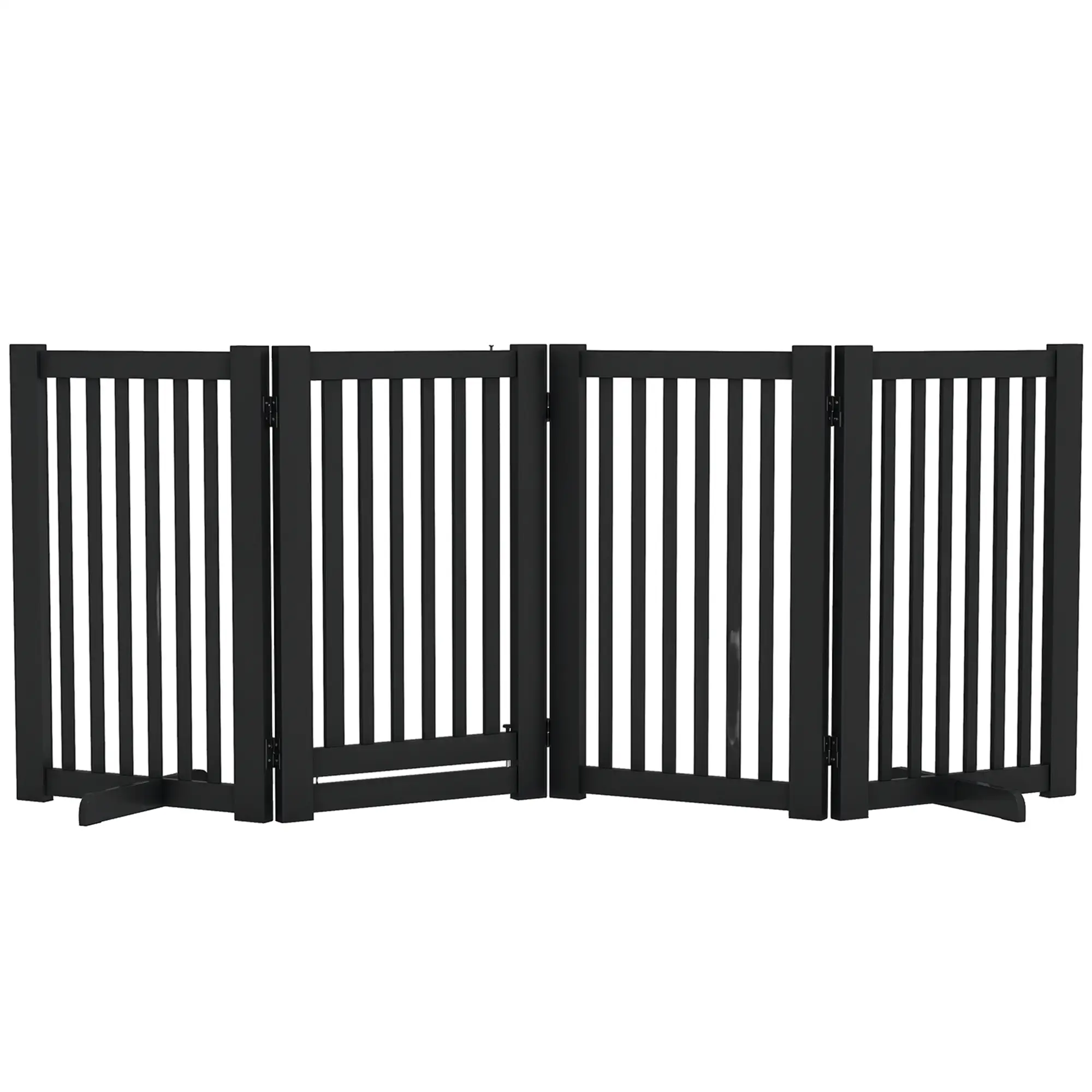 4 Panel Wooden Pet Gate, Free Standing, Open Door, Black - Image 11