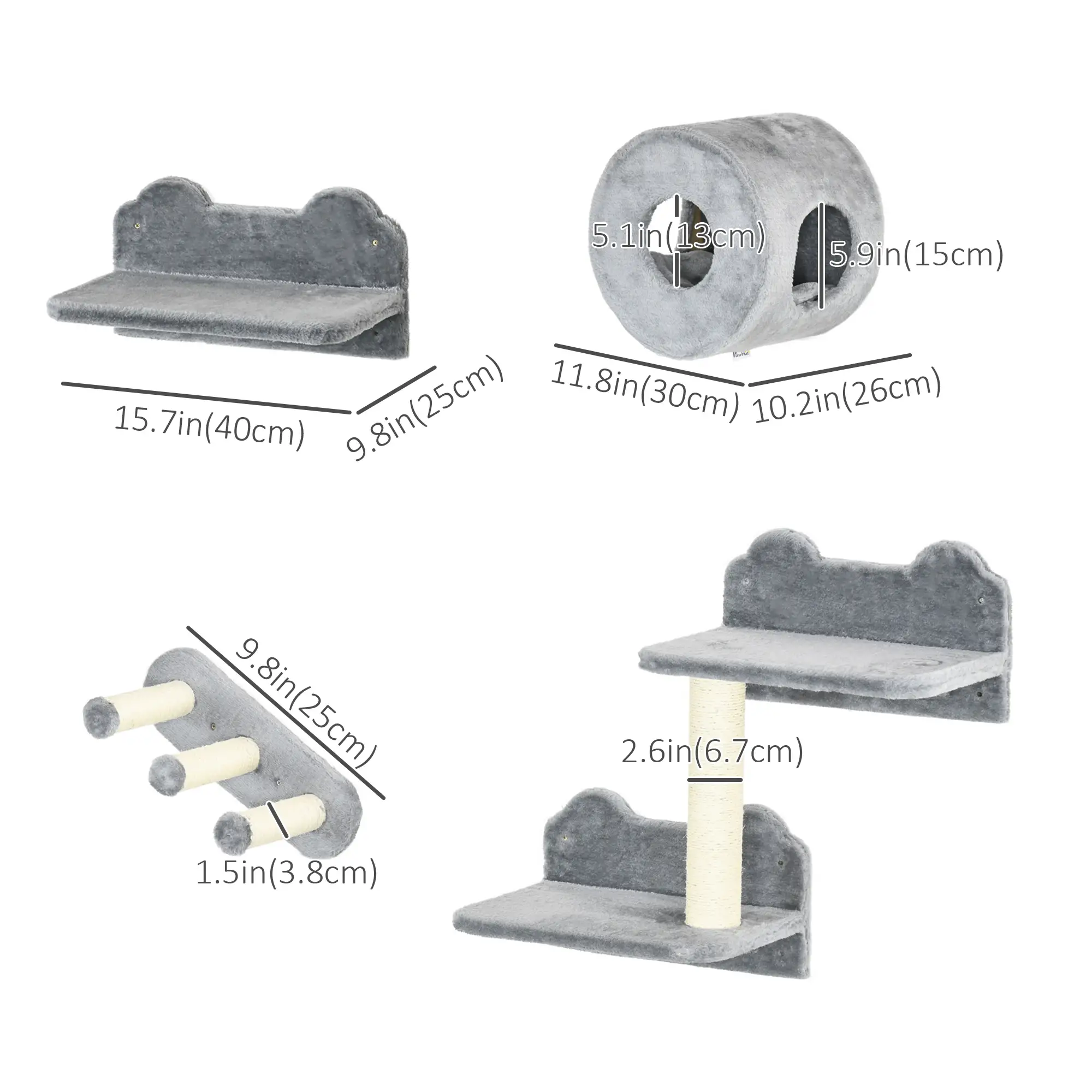 4 Pcs 9.3" H Cat Wall Shelves, Pet Climbing Shelf Set, Grey - Image 3