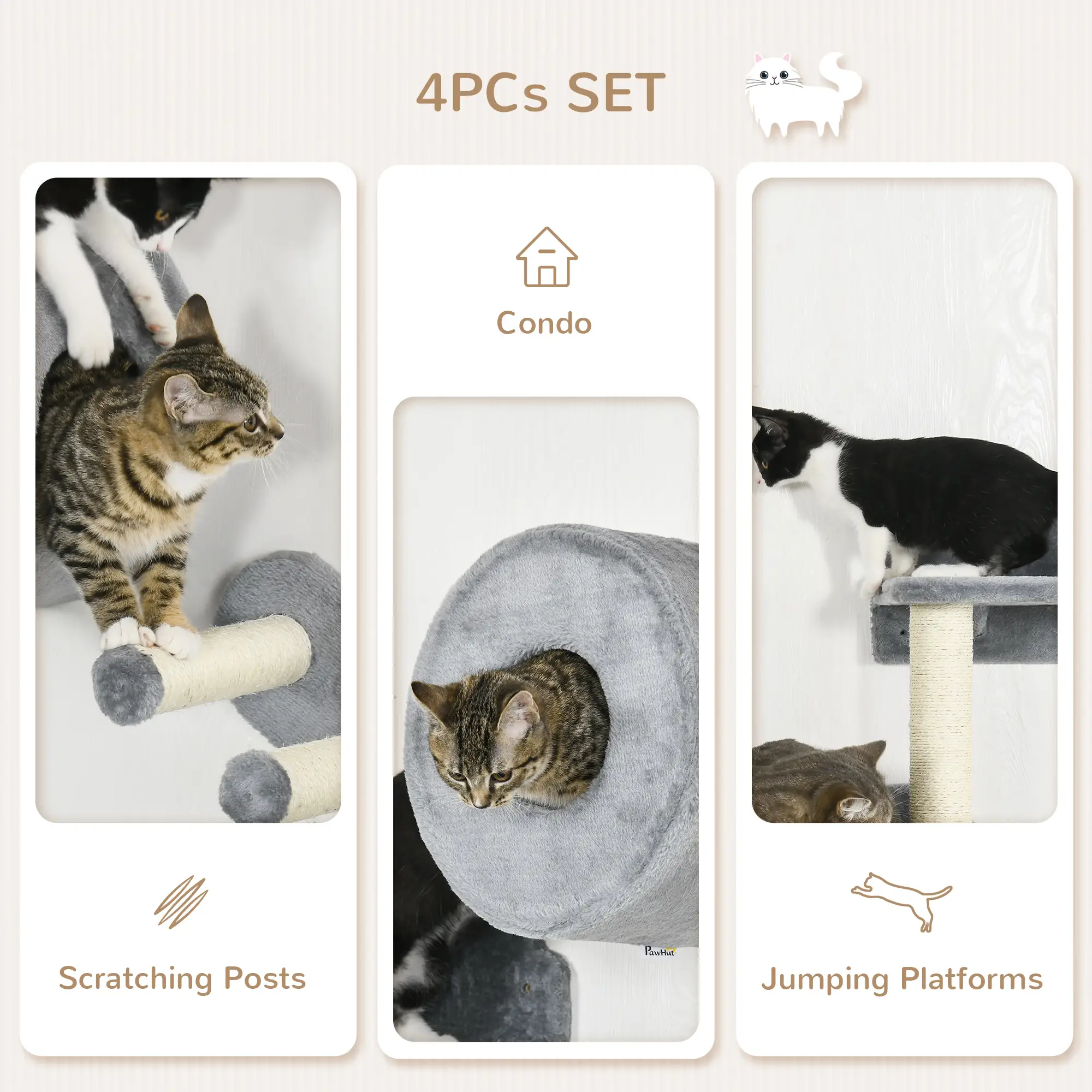 4 Pcs 9.3" H Cat Wall Shelves, Pet Climbing Shelf Set, Grey - Image 5