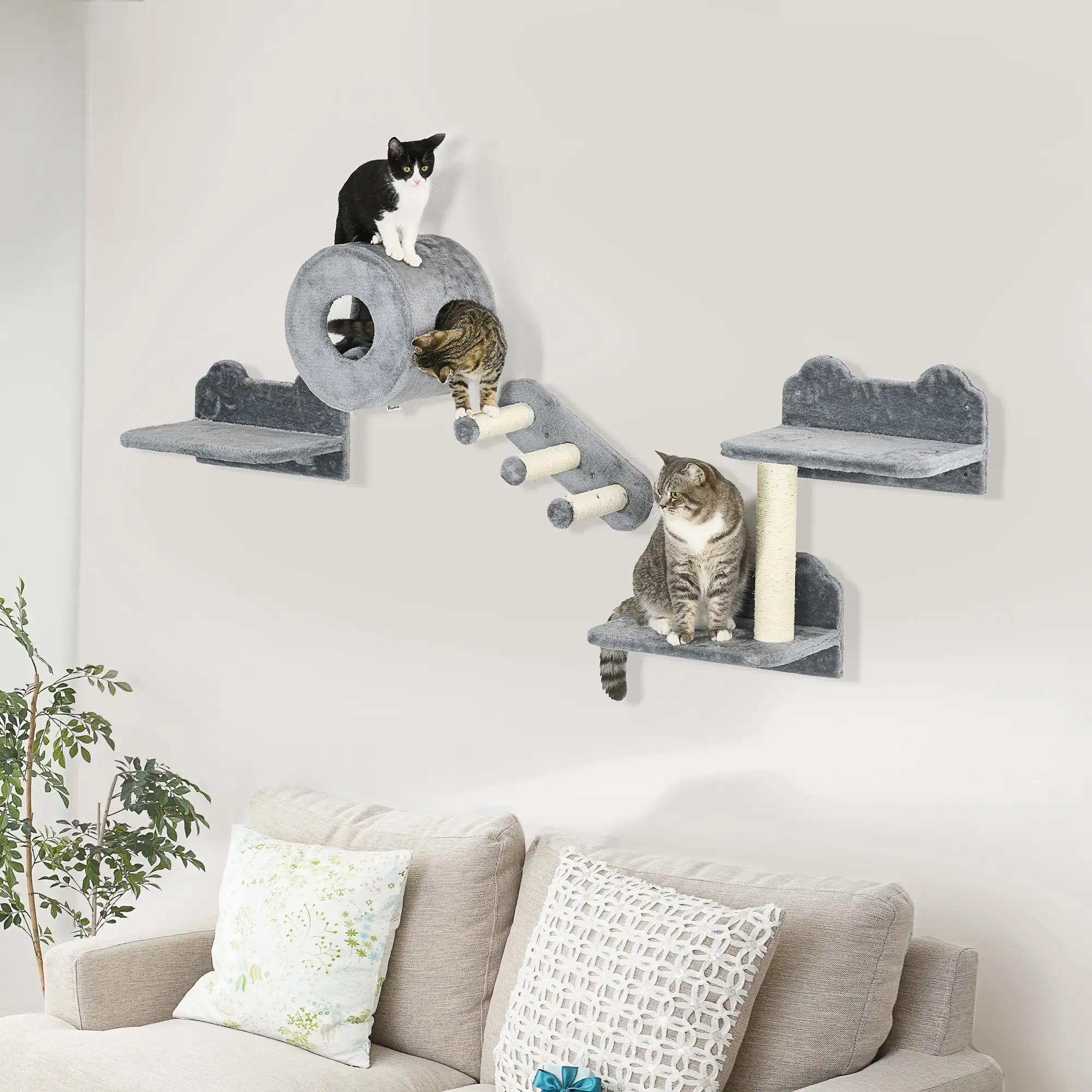 4 Pcs 9.3" H Cat Wall Shelves, Pet Climbing Shelf Set, Grey - Image 8