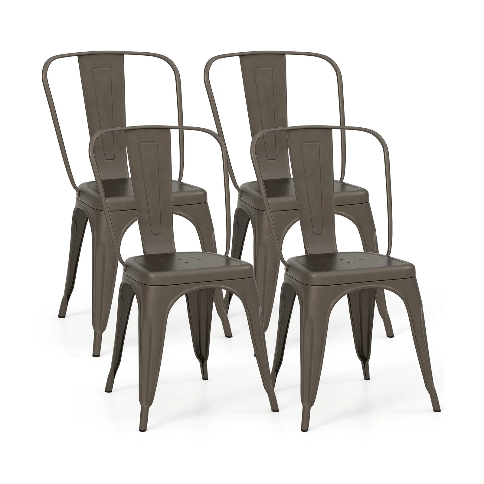 4 Pcs Modern Bar Stools with Removable Back and Rubber Feet, Dark Brown