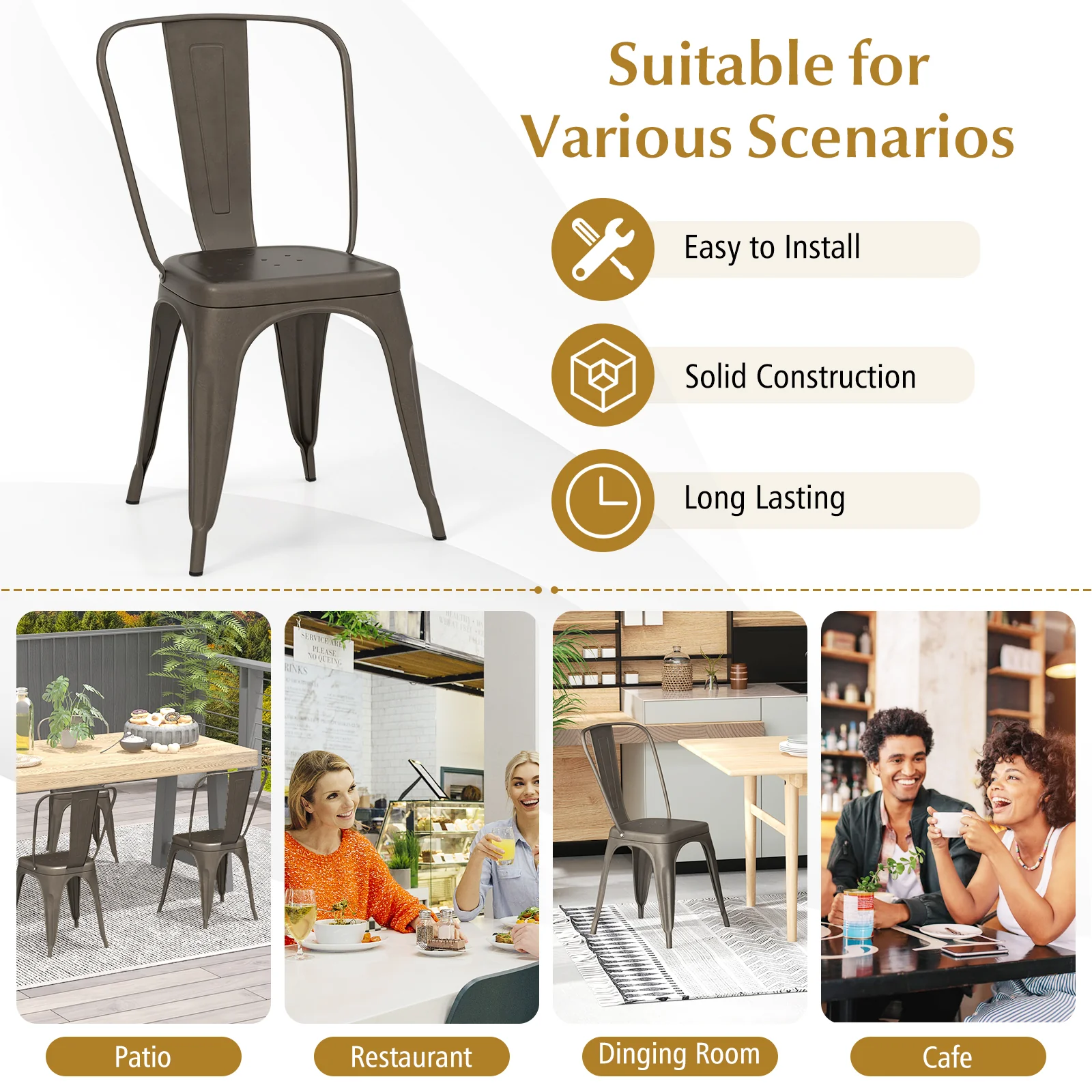 4 Pcs Modern Bar Stools with Removable Back and Rubber Feet, Dark Brown - Image 10