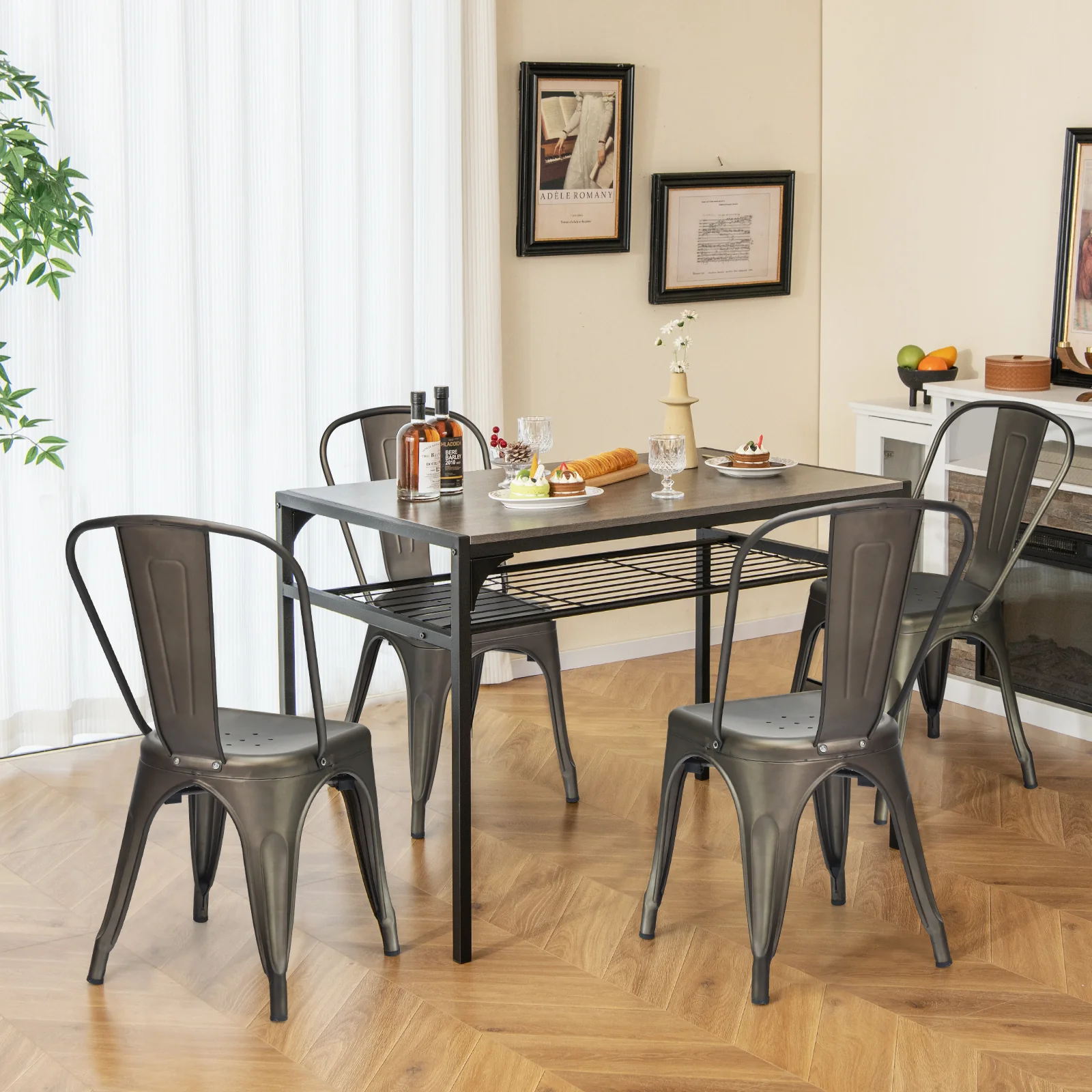 4 Pcs Modern Bar Stools with Removable Back and Rubber Feet, Dark Brown - Image 2