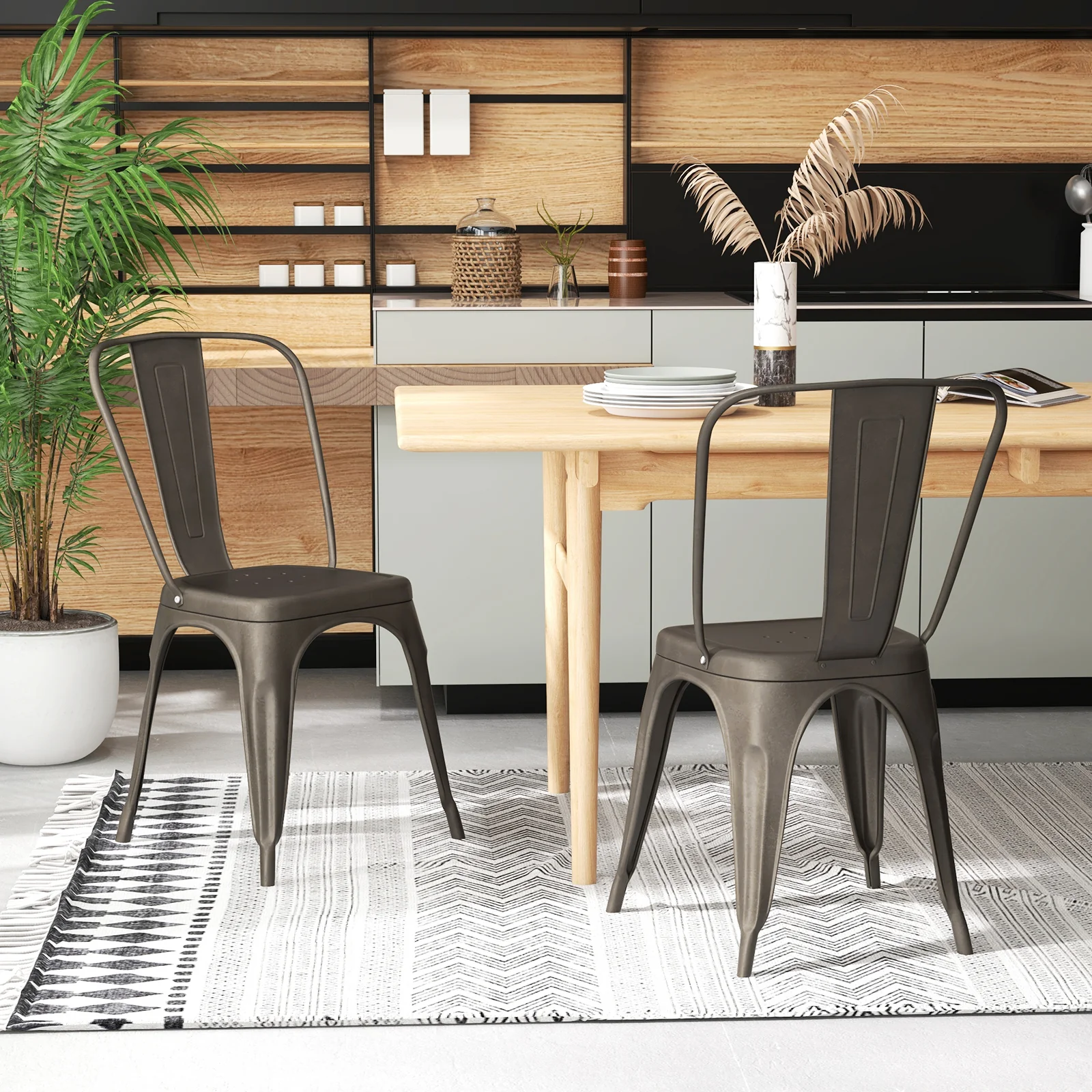 4 Pcs Modern Bar Stools with Removable Back and Rubber Feet, Dark Brown - Image 6