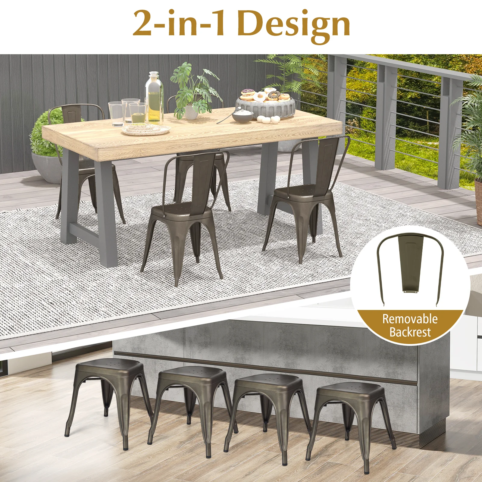 4 Pcs Modern Bar Stools with Removable Back and Rubber Feet, Dark Brown - Image 7