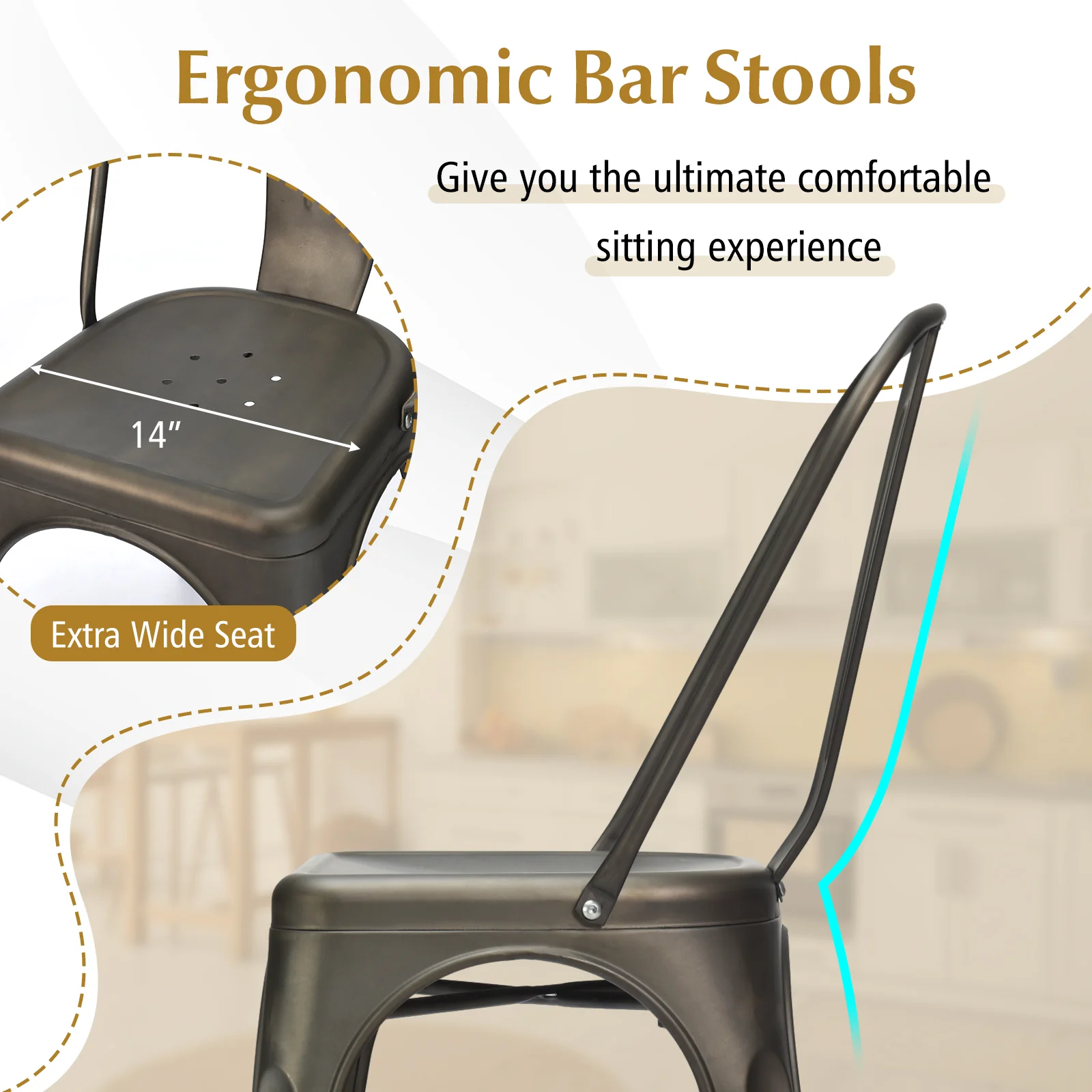 4 Pcs Modern Bar Stools with Removable Back and Rubber Feet, Dark Brown - Image 8