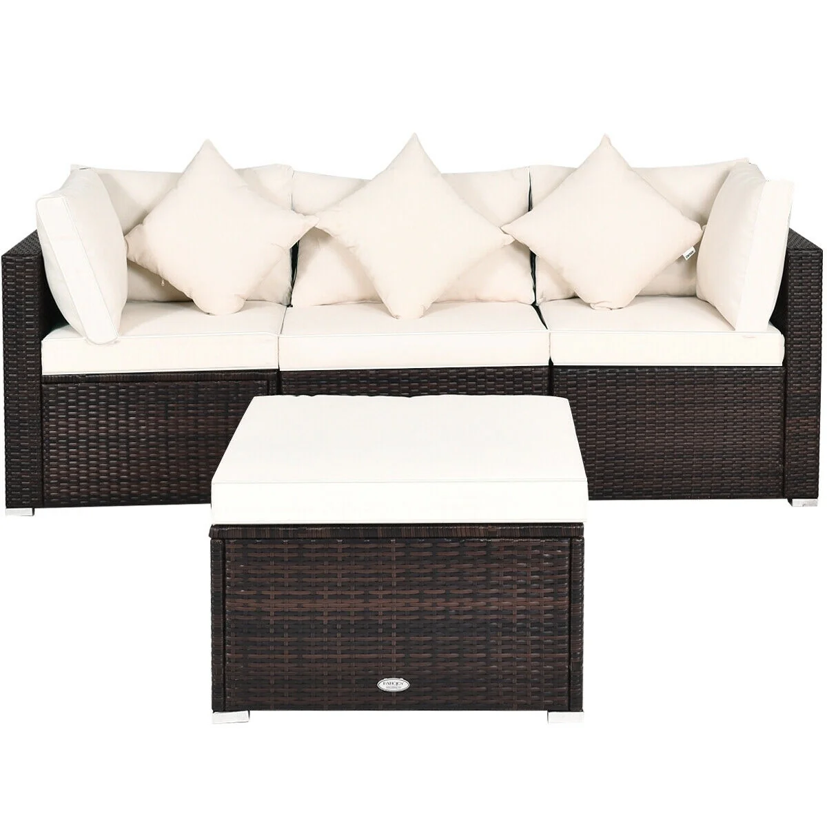 4 Pcs Ottoman Garden Deck Patio Rattan Wicker Furniture Set Cushioned Sofa, White - Image 7