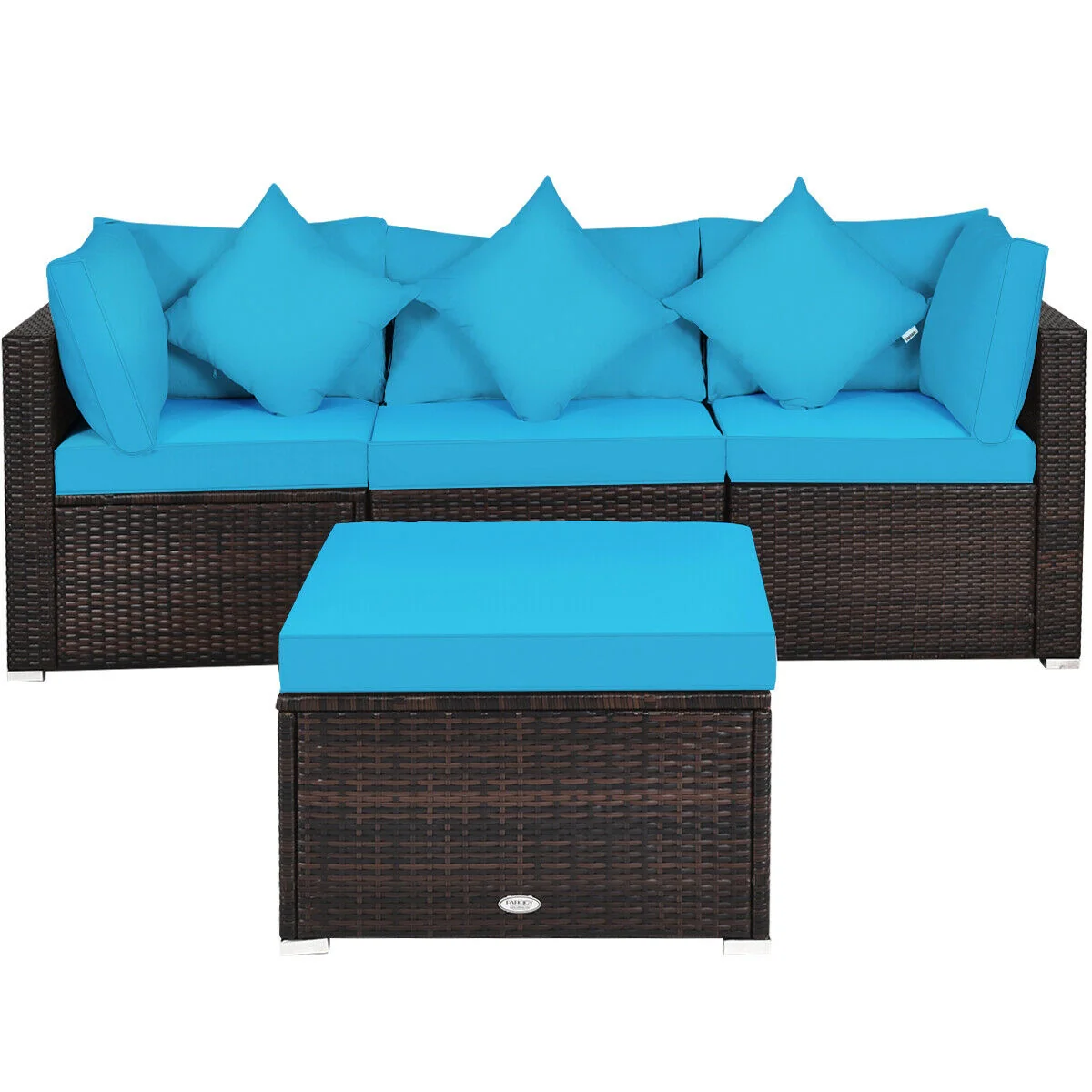 4 Pcs Ottoman Garden Furniture Set, Rattan Wicker Sofa, Turquoise - Image 10