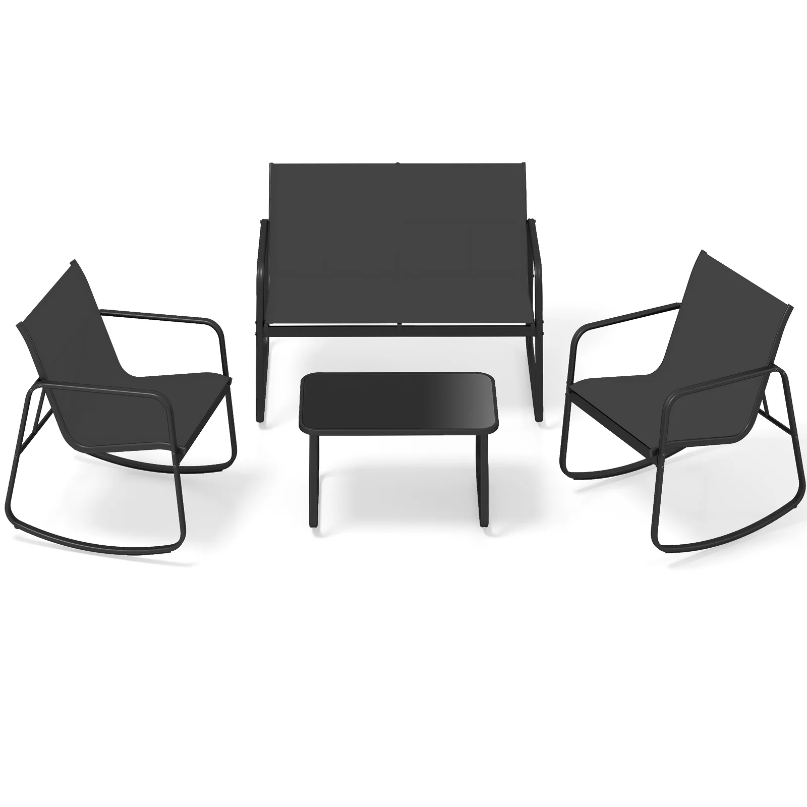 4 PCS Patio Furniture Set, Outdoor Rocker Chair, Black - Image 4