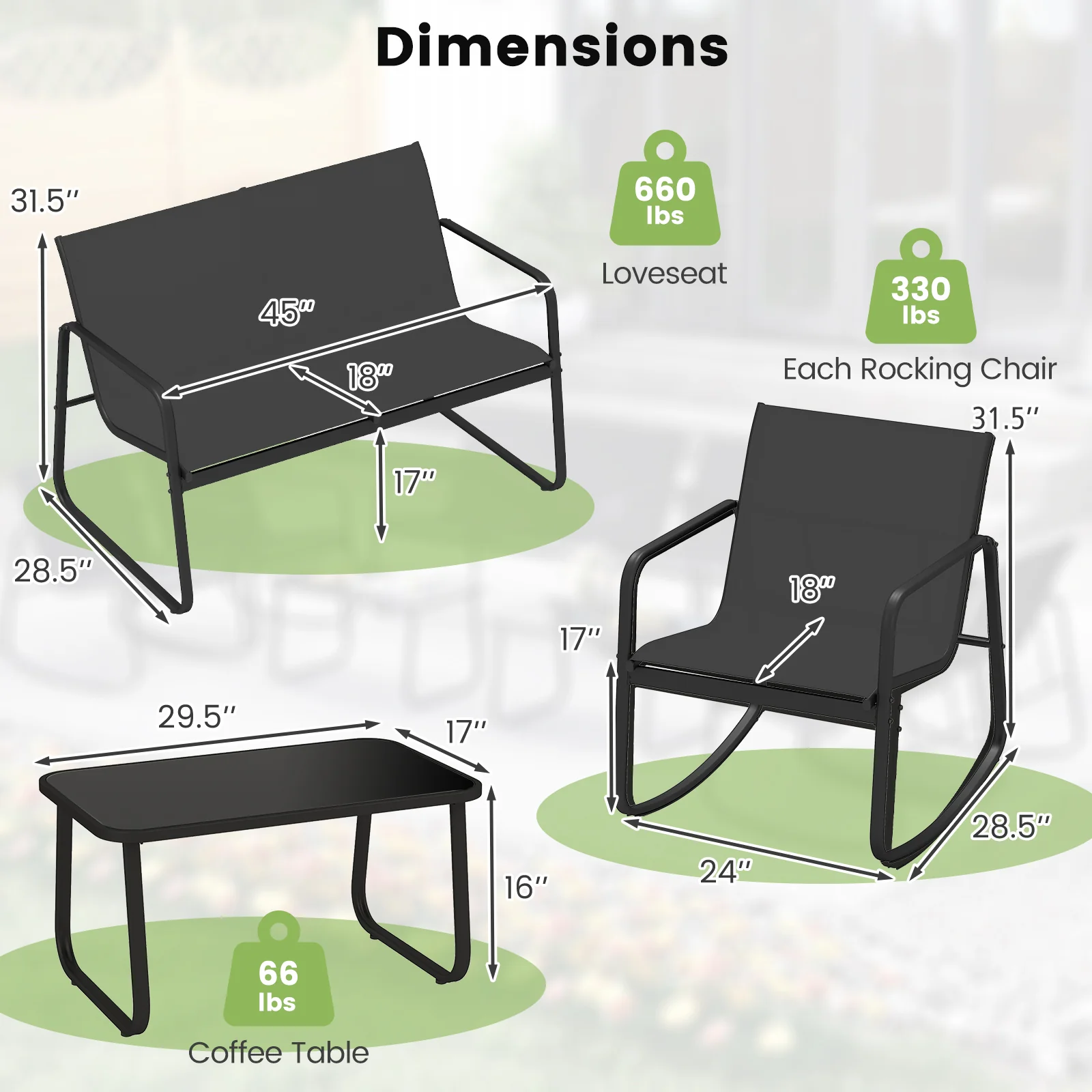 4 PCS Patio Furniture Set, Outdoor Rocker Chair, Black - Image 6