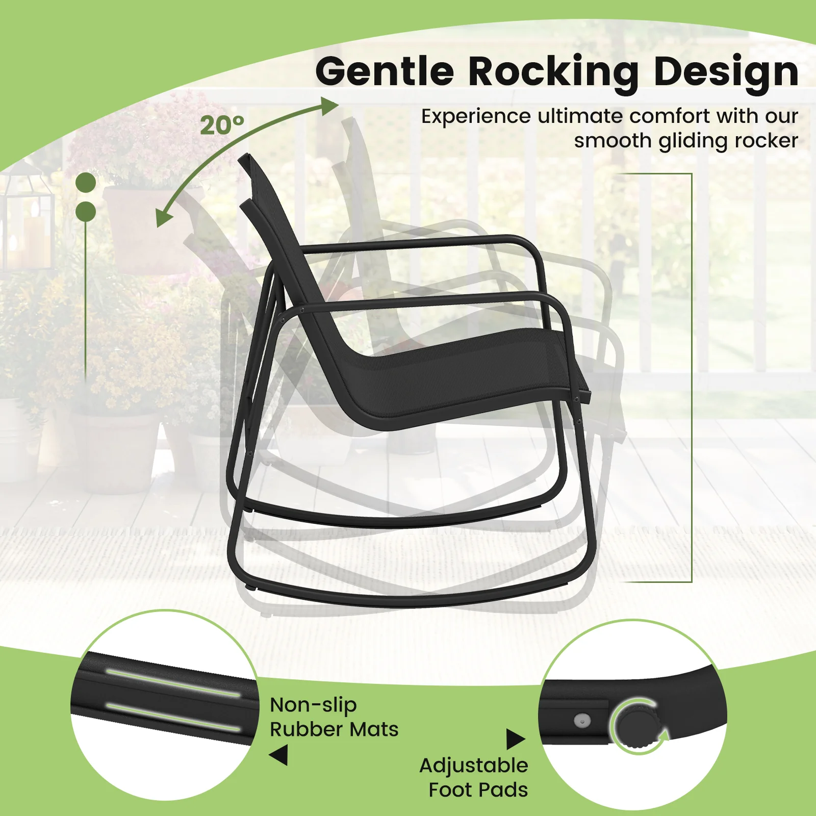 4 PCS Patio Furniture Set, Outdoor Rocker Chair, Black - Image 7