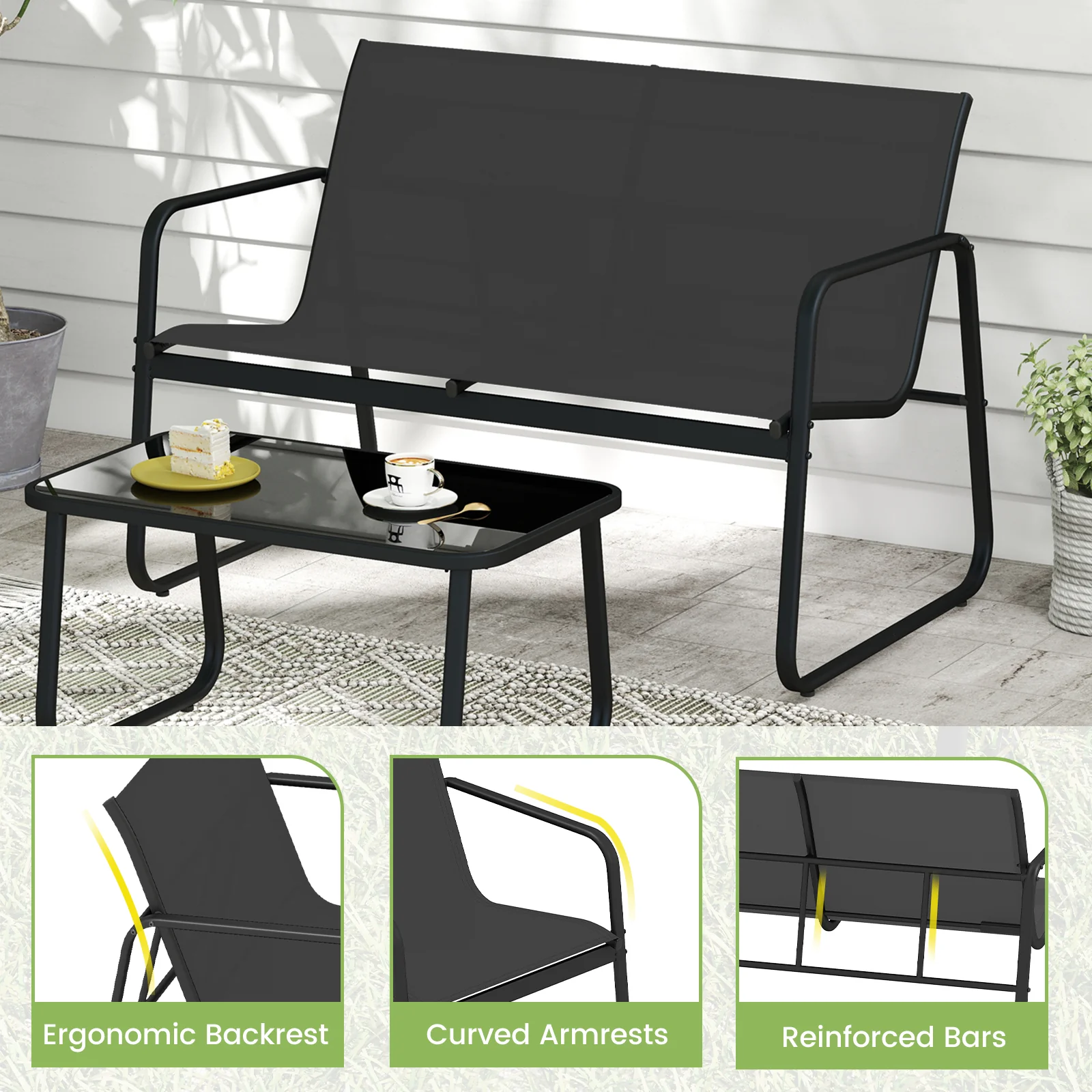 4 PCS Patio Furniture Set, Outdoor Rocker Chair, Black - Image 9