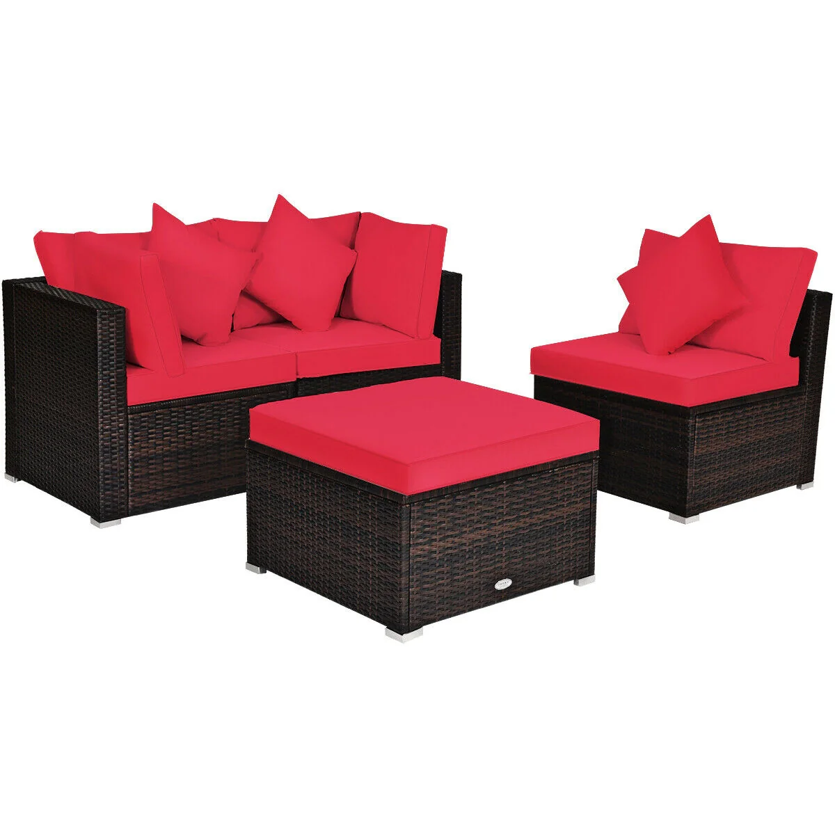 4 Pcs Rattan Patio Furniture Set, Cushioned Sofa, Red - Image 10