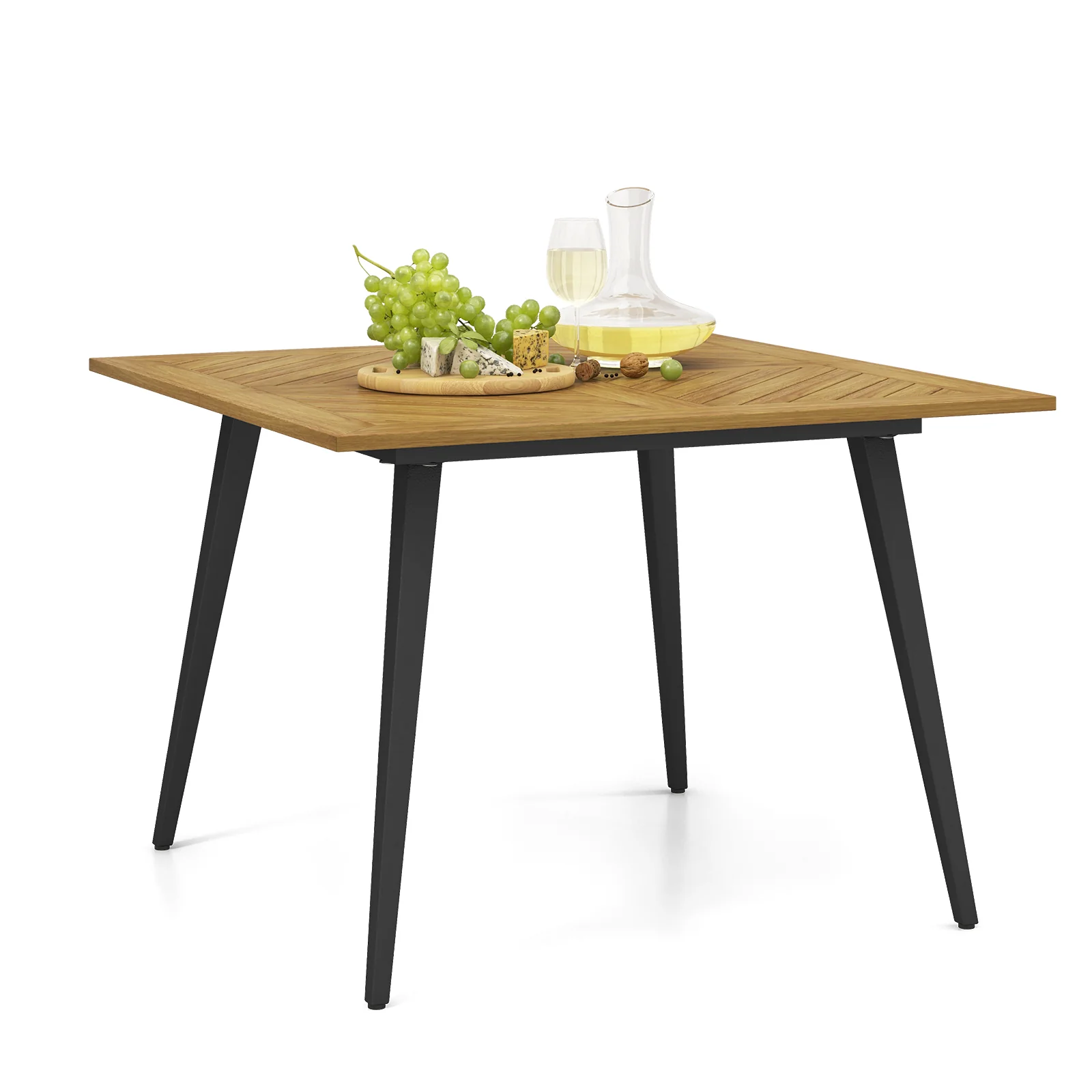 4-Person Acacia Wood Outdoor Dining Table, Garden Poolside Backyard