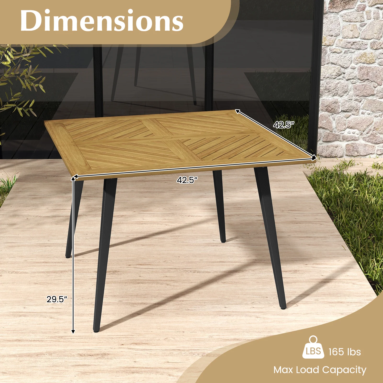 4-Person Acacia Wood Outdoor Dining Table, Garden Poolside Backyard - Image 6
