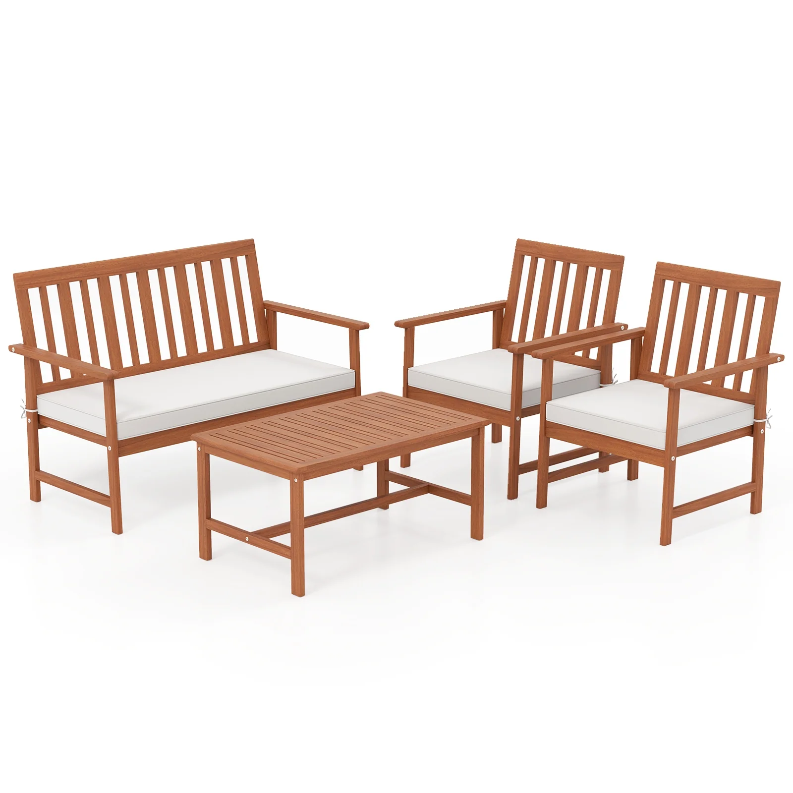 4 Piece Acacia Wood Furniture Set, White - Image 4