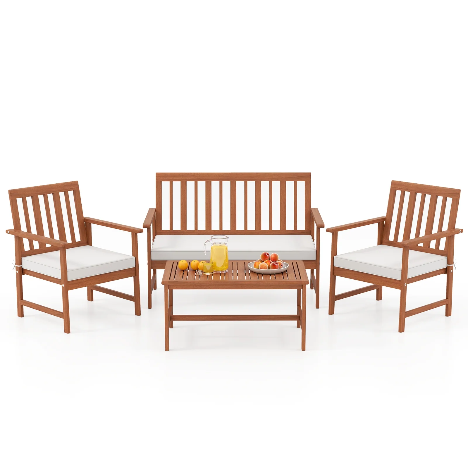 4 Piece Acacia Wood Furniture Set, White - Image 5