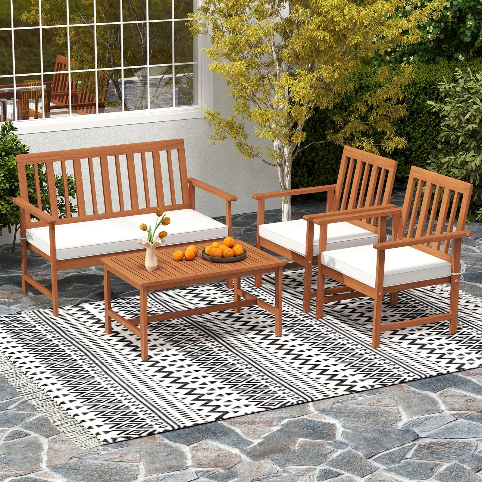 4 Piece Acacia Wood Furniture Set, White - Image 7