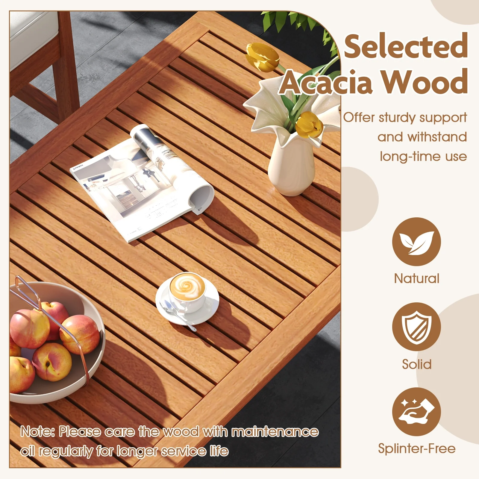4 Piece Acacia Wood Furniture Set, White - Image 8
