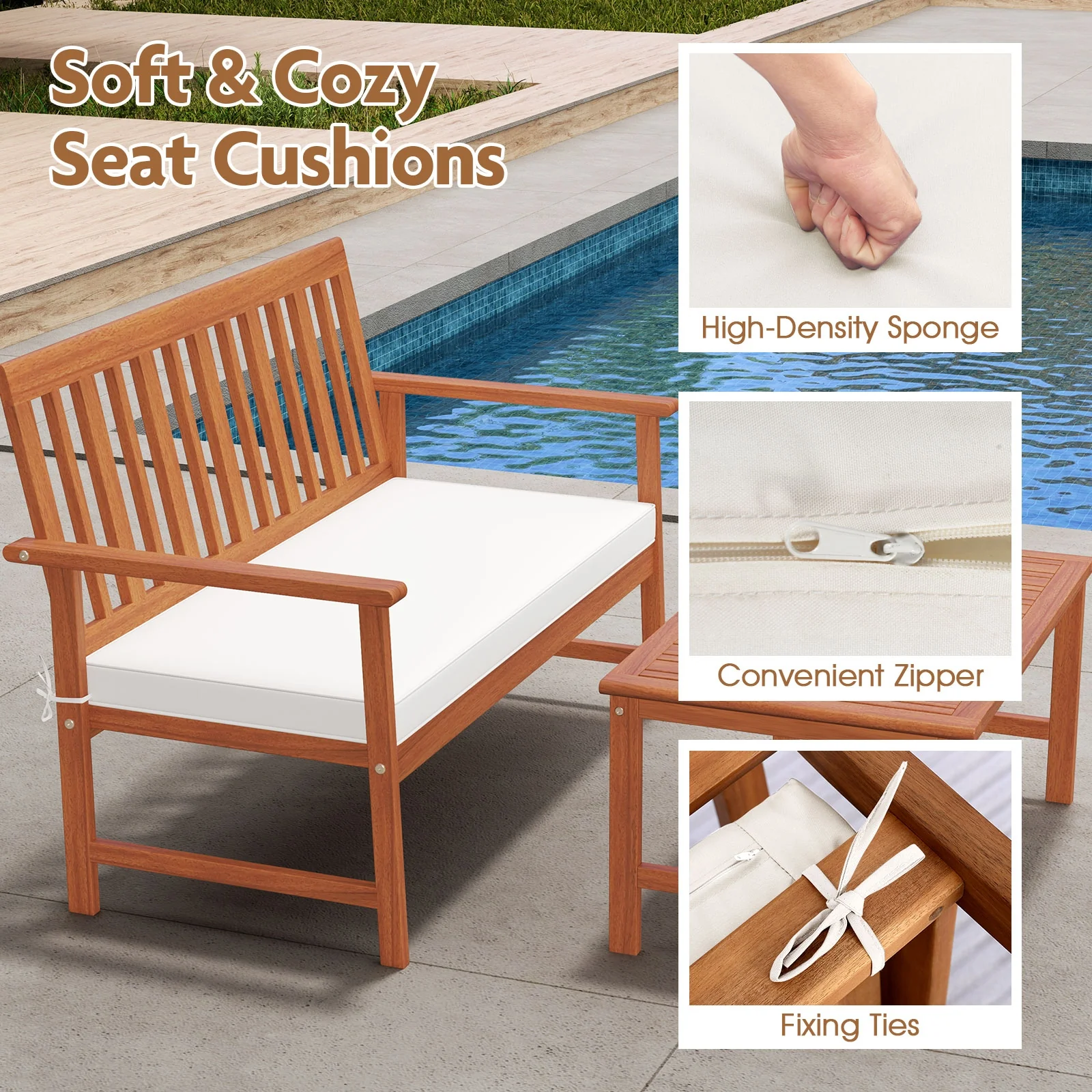 4 Piece Acacia Wood Furniture Set, White - Image 9