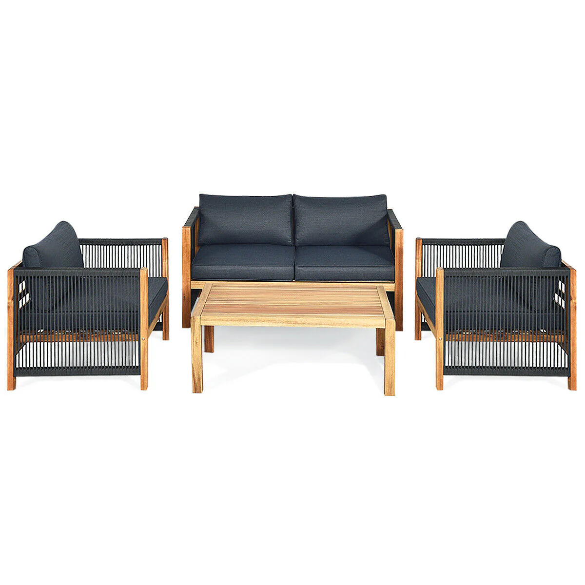 4-Piece Acacia Wood Outdoor Patio Furniture Set, Gray - Image 9
