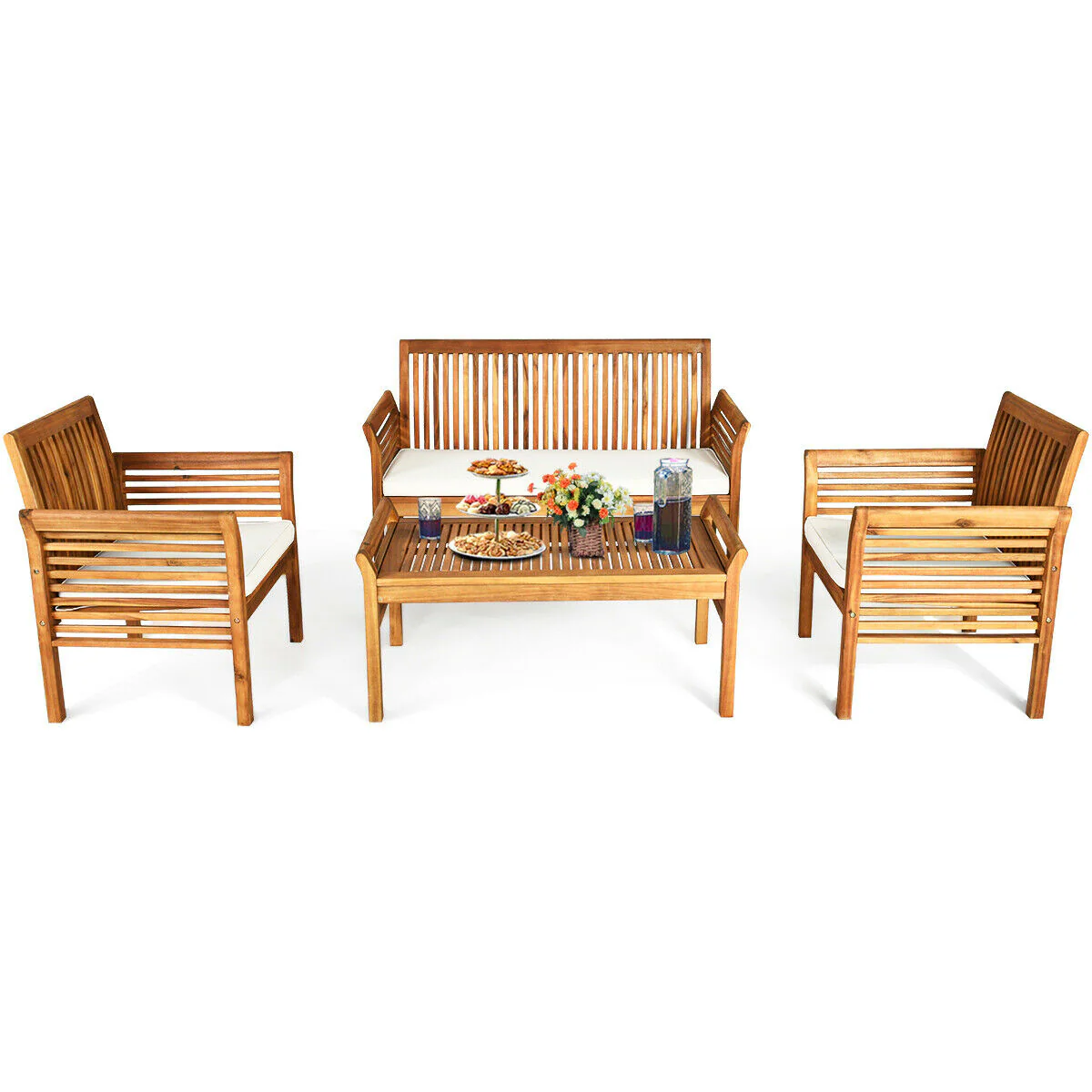 4 Piece Acacia Wood Outdoor Sofa Set - Image 10
