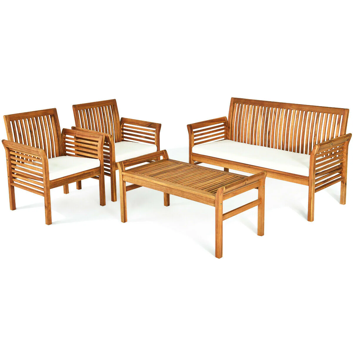 4 Piece Acacia Wood Outdoor Sofa Set - Image 4