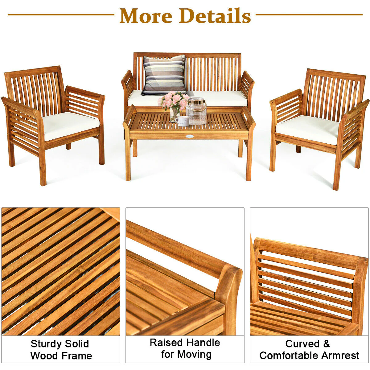 4 Piece Acacia Wood Outdoor Sofa Set - Image 6