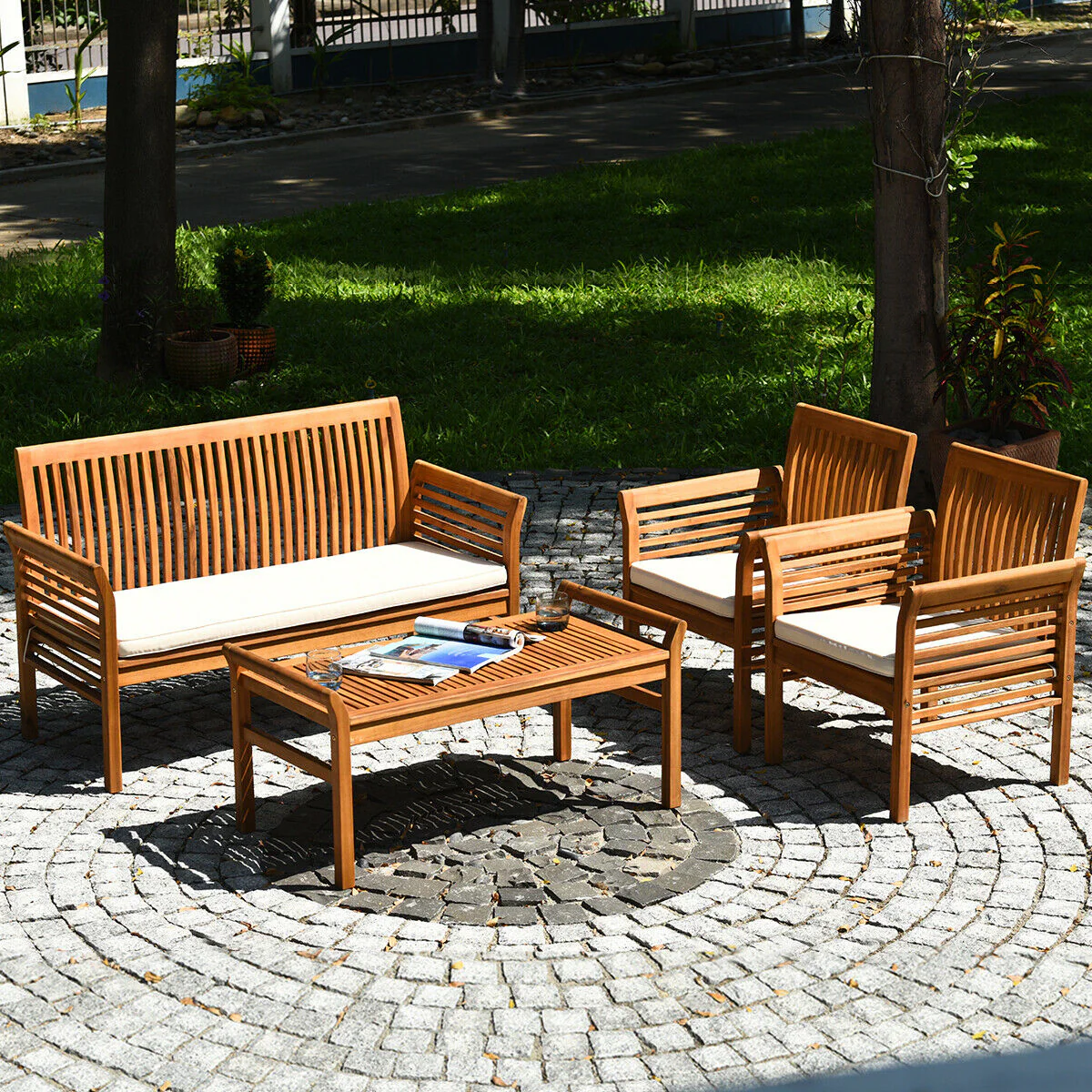 4 Piece Acacia Wood Outdoor Sofa Set - Image 8