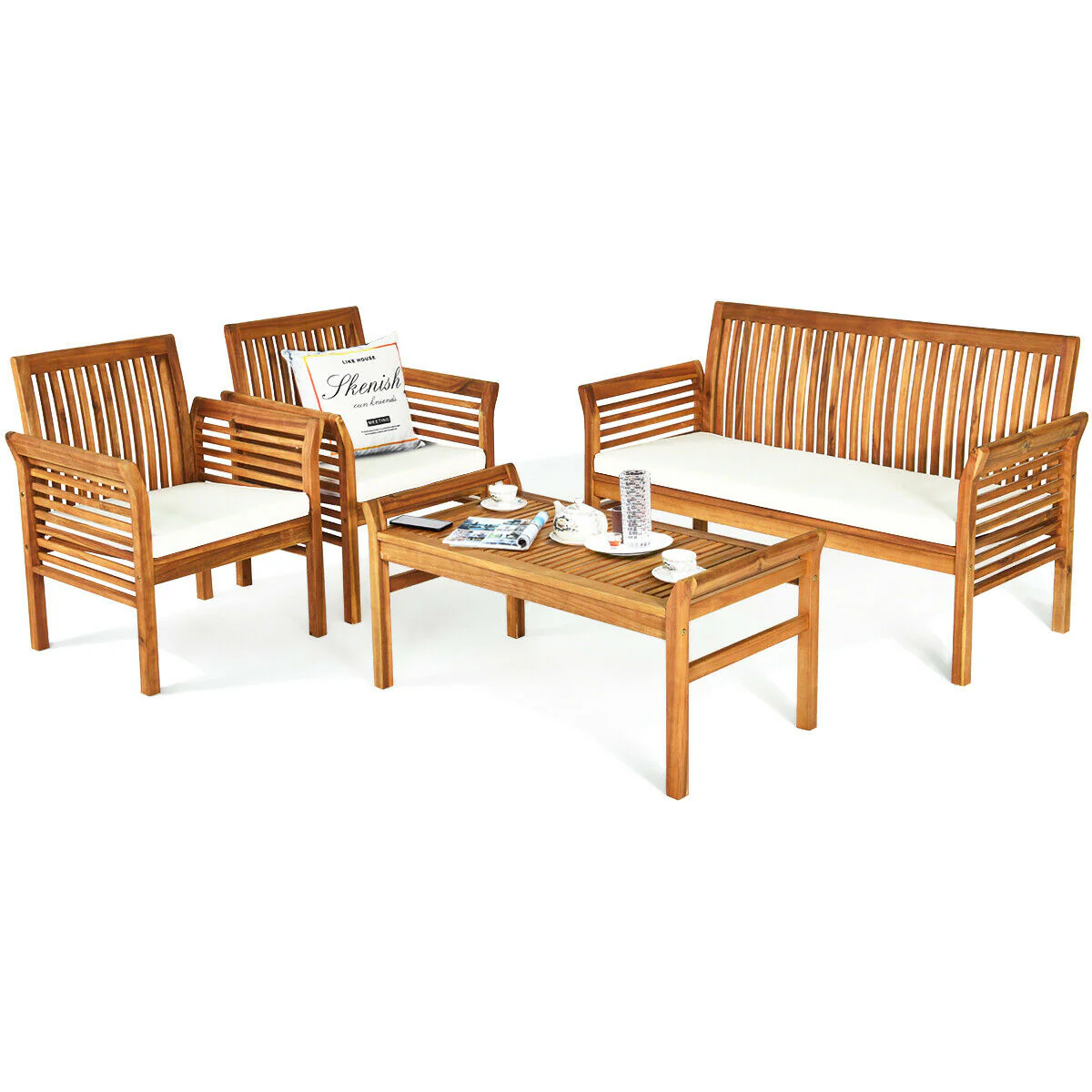 4 Piece Acacia Wood Outdoor Sofa Set - Image 9
