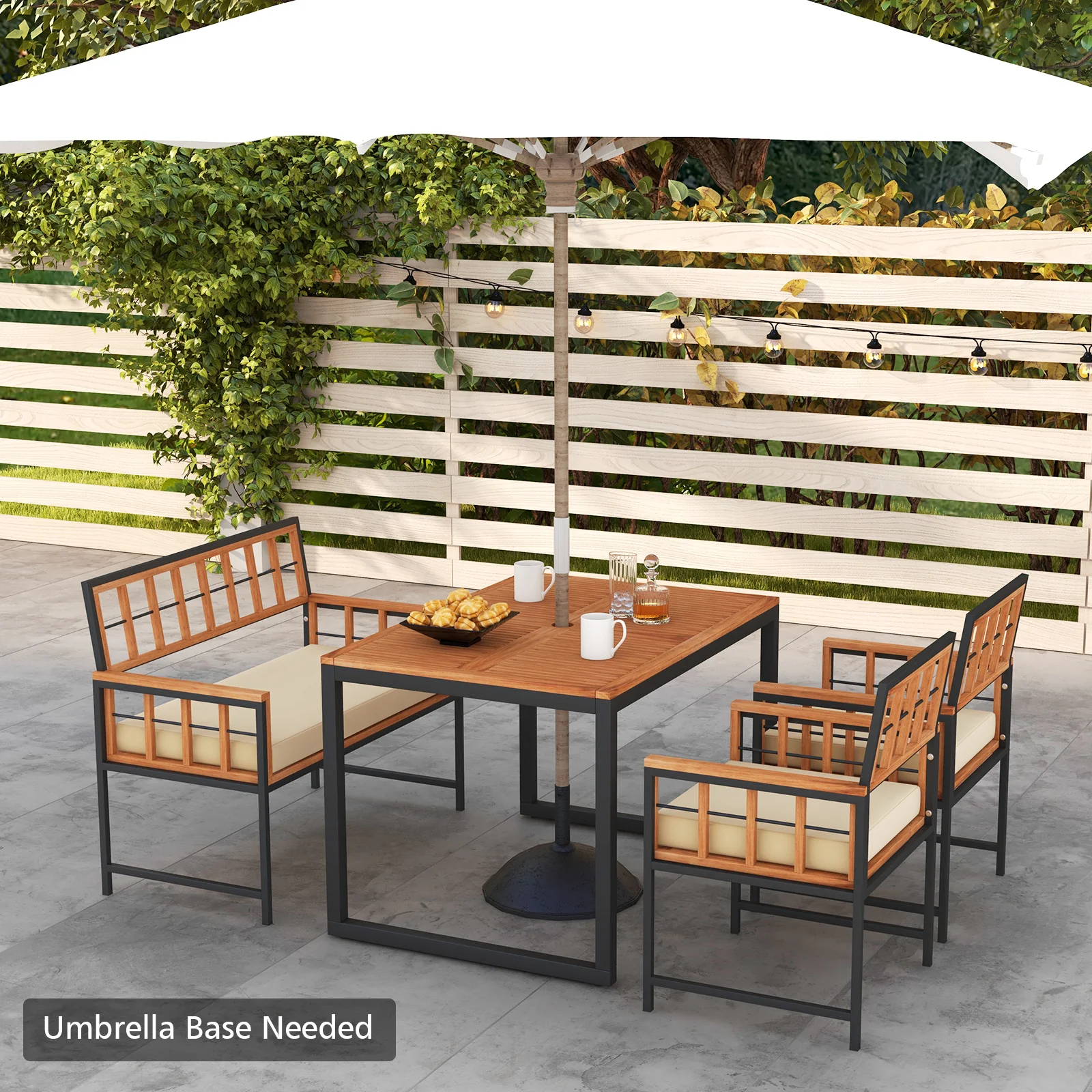 4 Piece Acacia Wood Patio Dining Set, Rectangular Table, Natural - Image 7