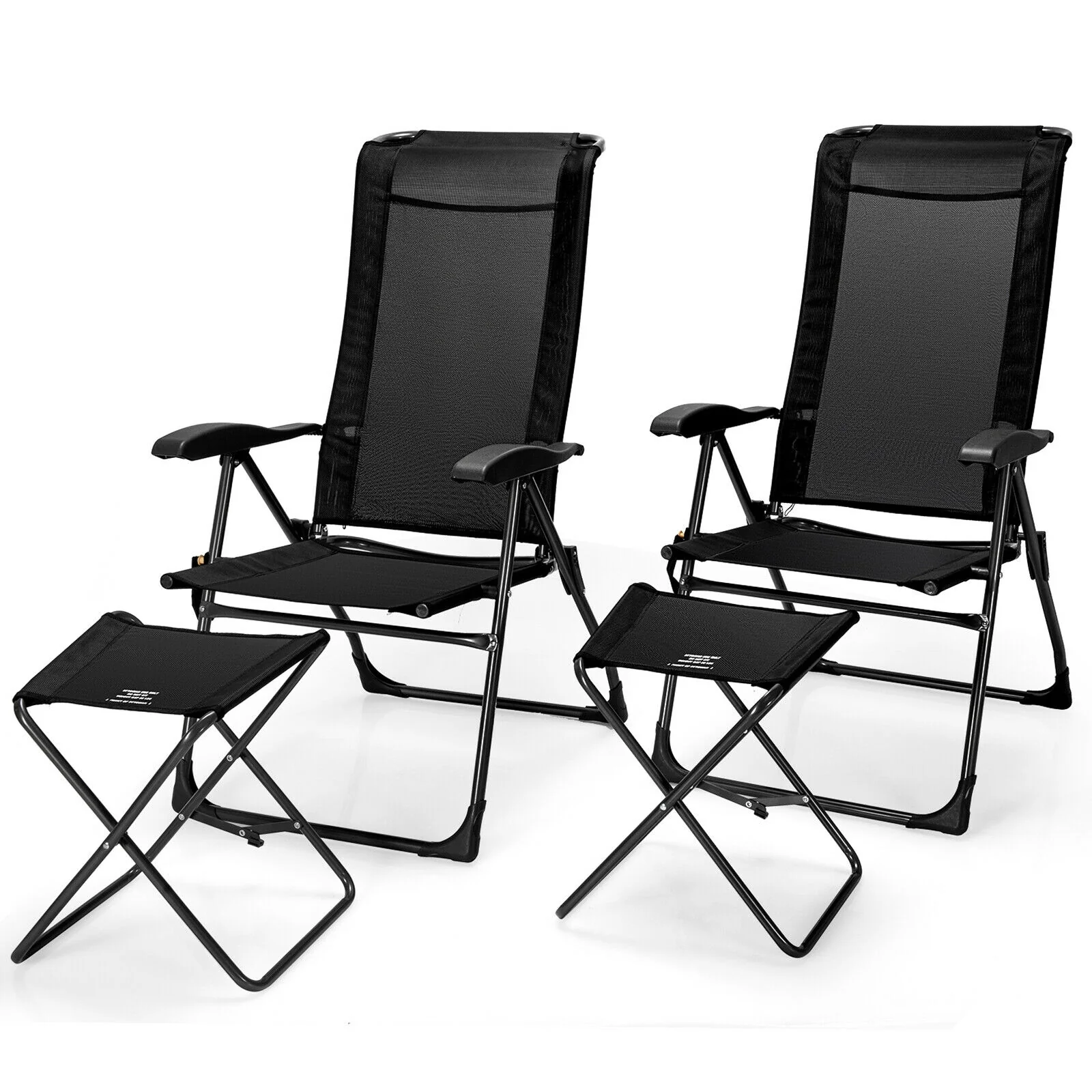 4 Piece Adjustable Back Folding Dining Chair Ottoman Set, Black - Image 10
