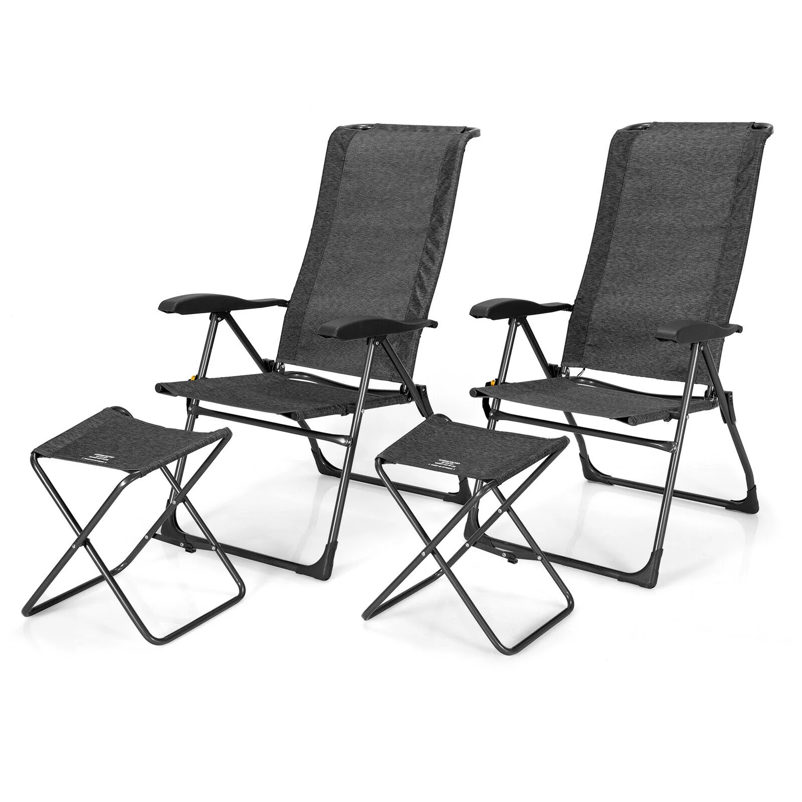 4-Piece Adjustable Back Folding Dining Chair Ottoman Set, Gray - Image 10