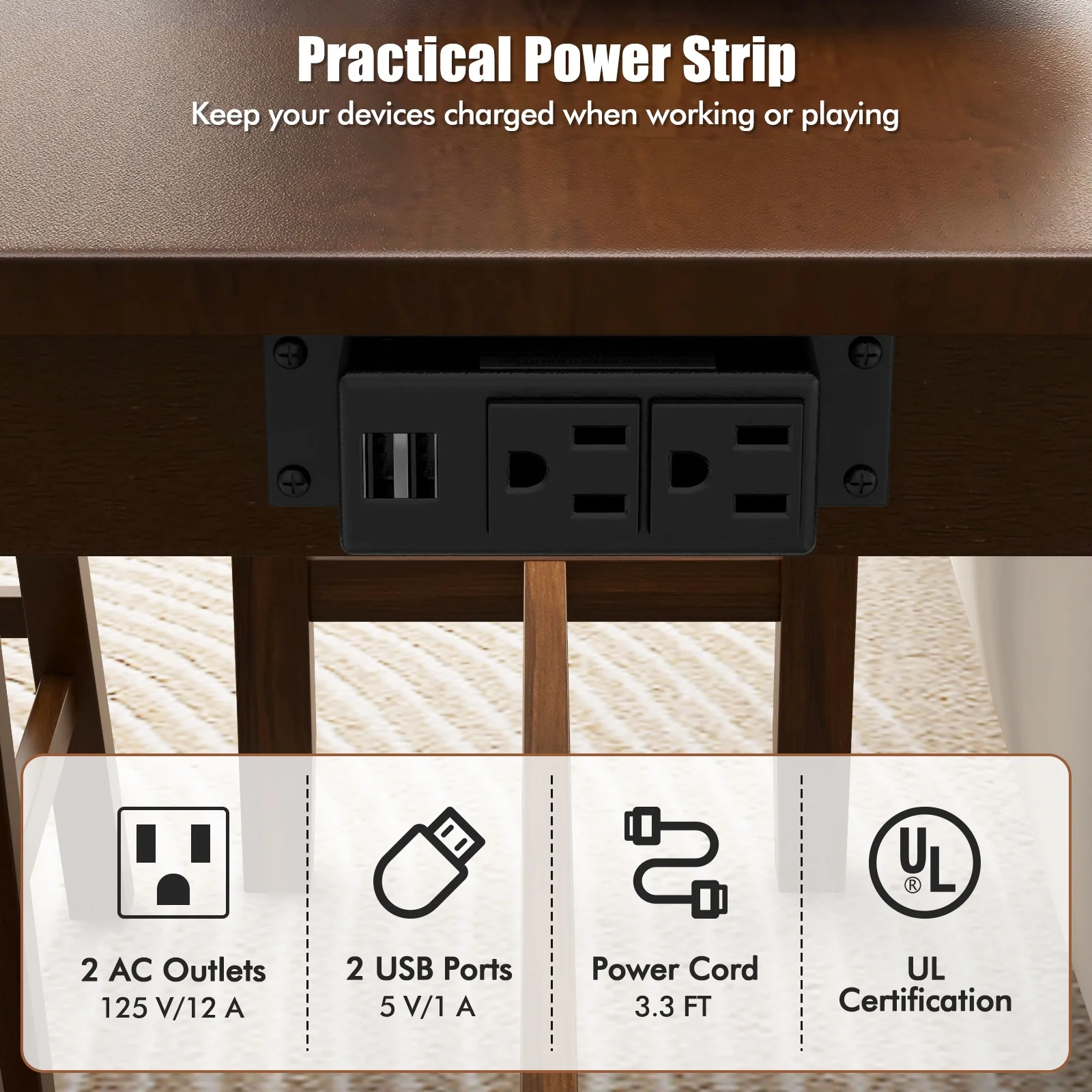 4-Piece Bar Table Set, Counter-Height Table, 3 PVC Leather Stools, Brown - Image 9