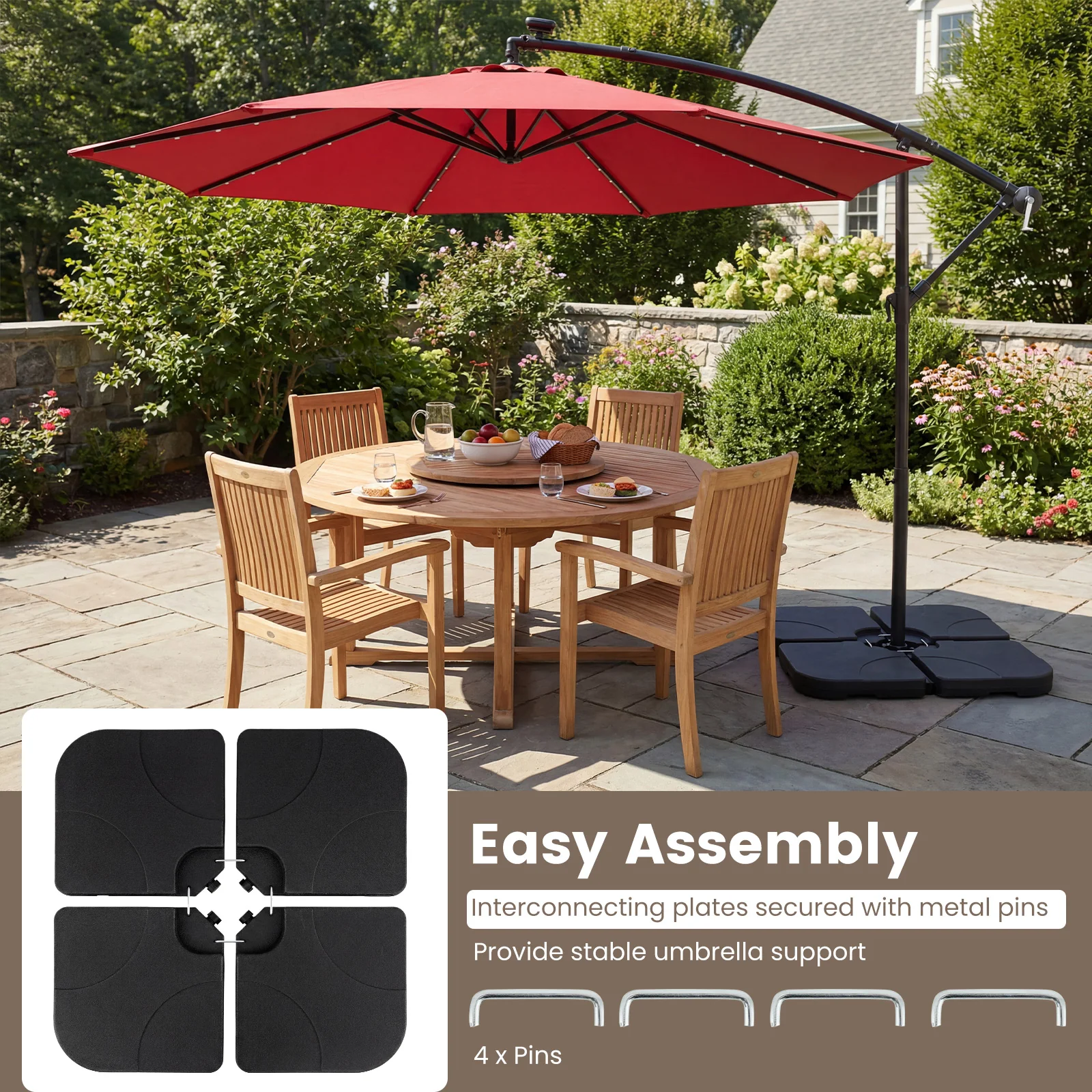 4-Piece Cantilever Offset Base 164 LBS Heavy-Duty Square with U-Locking Pins, Black - Image 10