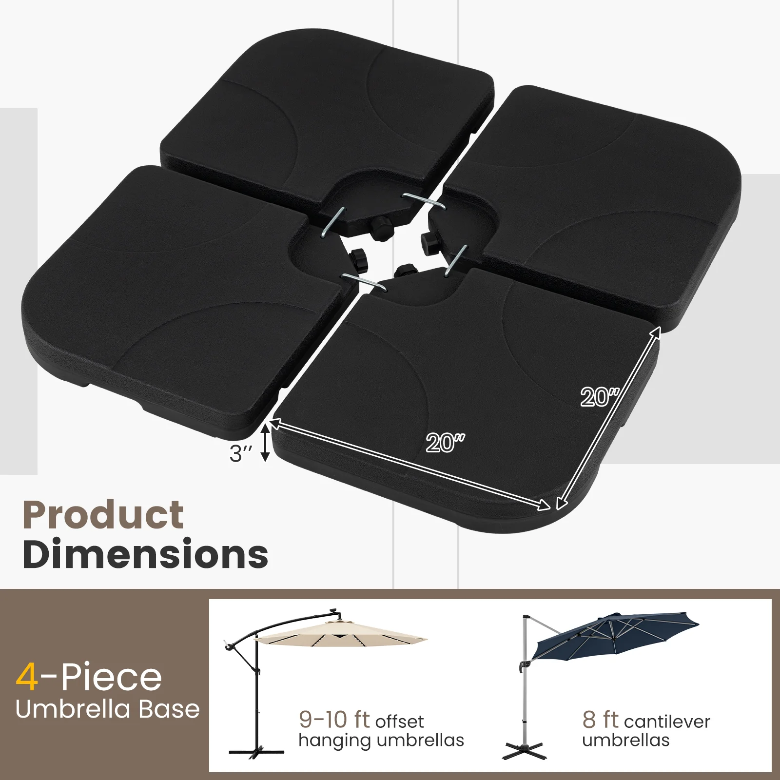 4-Piece Cantilever Offset Base 164 LBS Heavy-Duty Square with U-Locking Pins, Black - Image 6