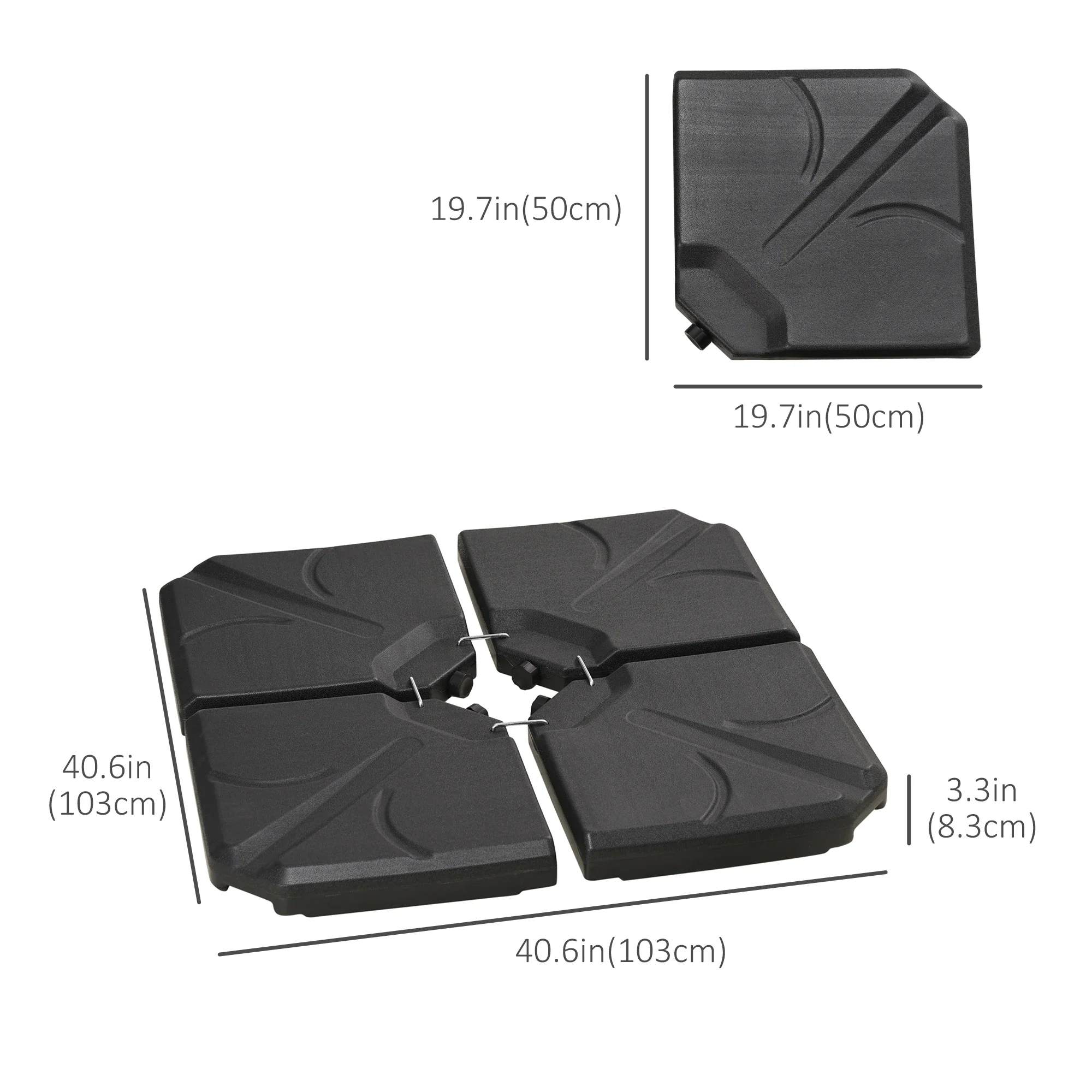4 Piece Cantilever Umbrella Base, 123 lb Water or 158 lb Sand, Black - Image 3