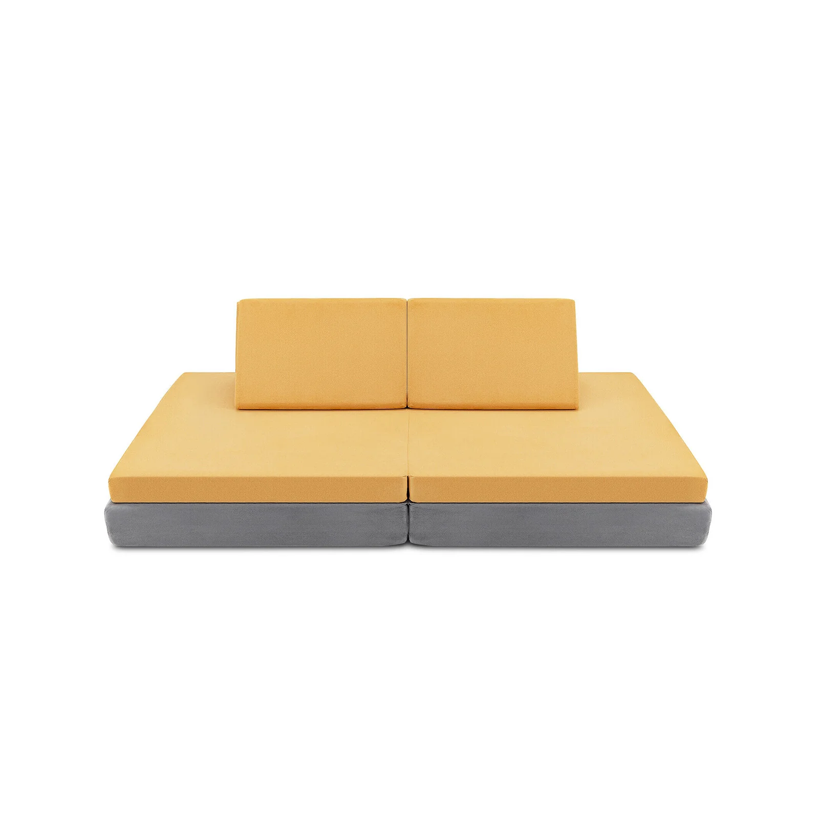 4 Piece Convertible Kids Couch Set, 2 Folding Mats, Yellow