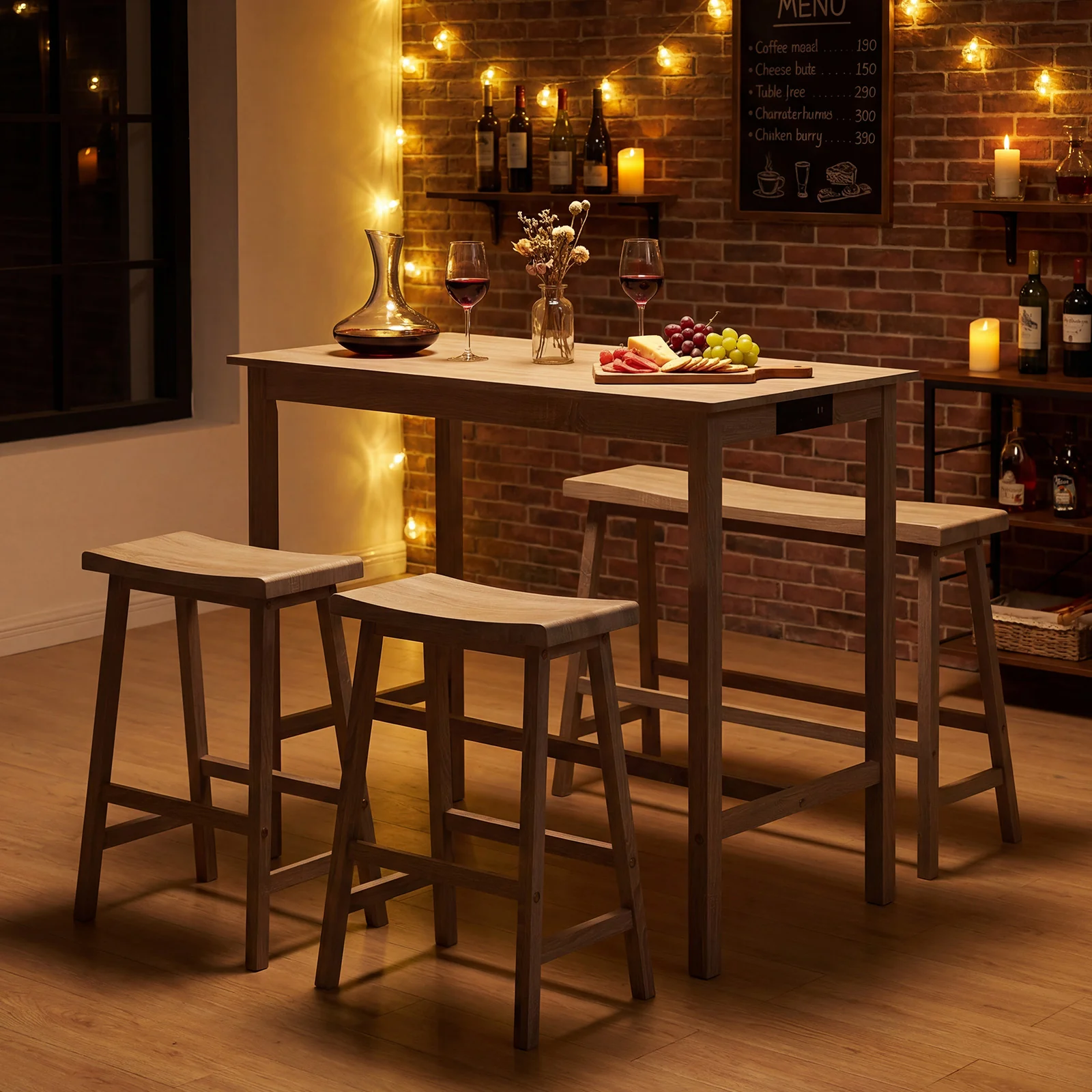 4-Piece Counter Height Dining Table Set, Solid Rubber Wood, Light Gray - Image 3