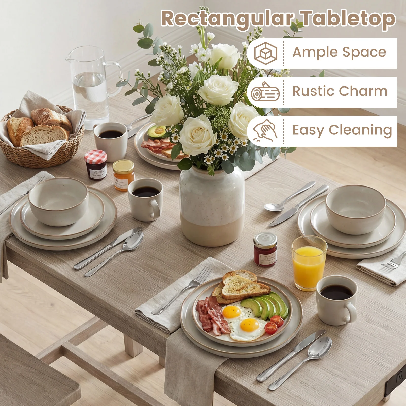 4-Piece Counter Height Dining Table Set, Solid Rubber Wood, Light Gray - Image 9